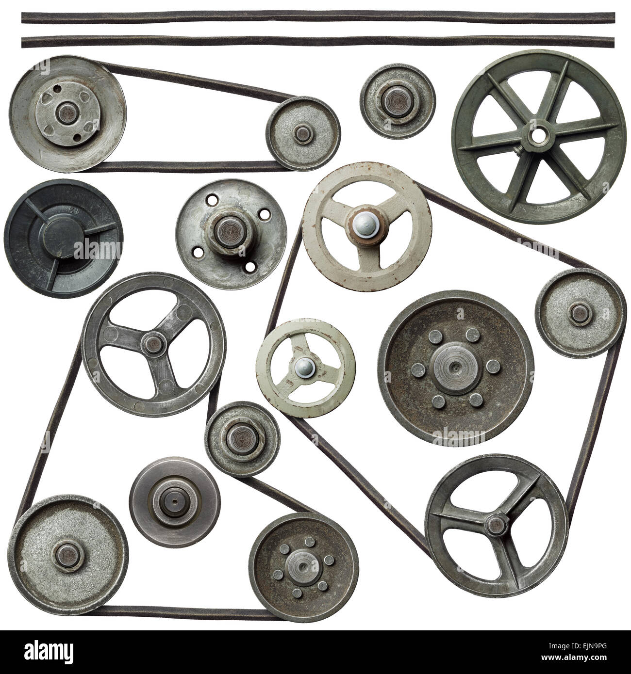 Old metal pulleys with belt Stock Photo Alamy