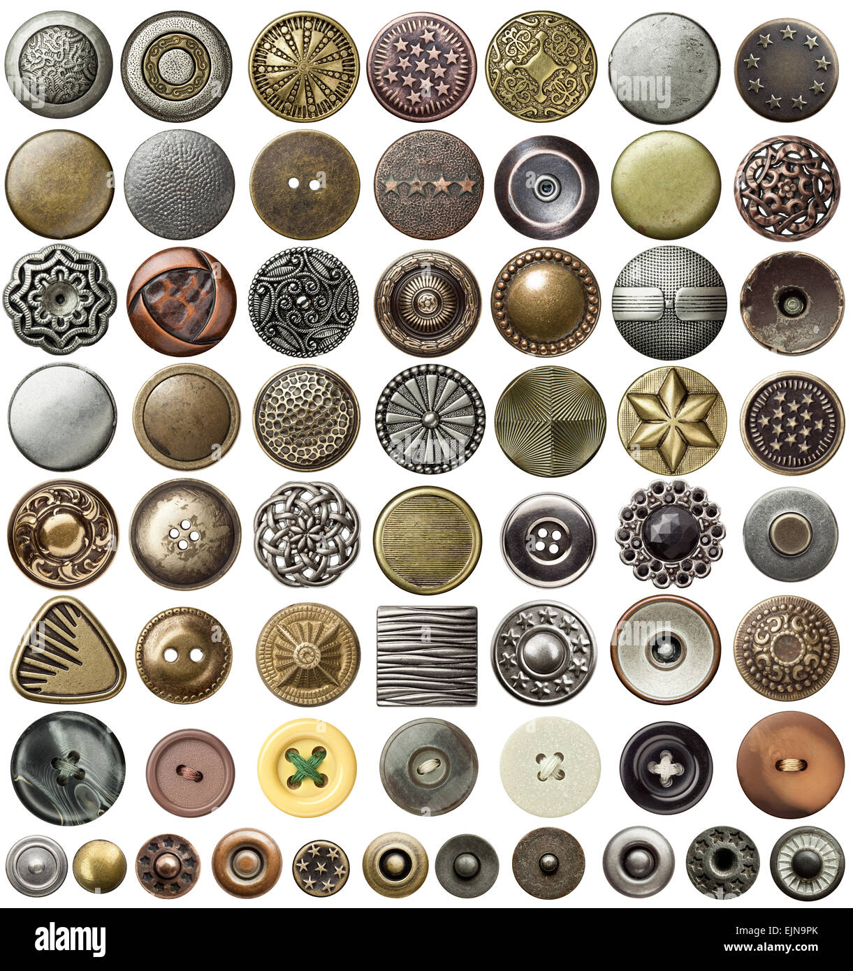 Metal Jeans Buttons And Rivets Set Collection On White Background