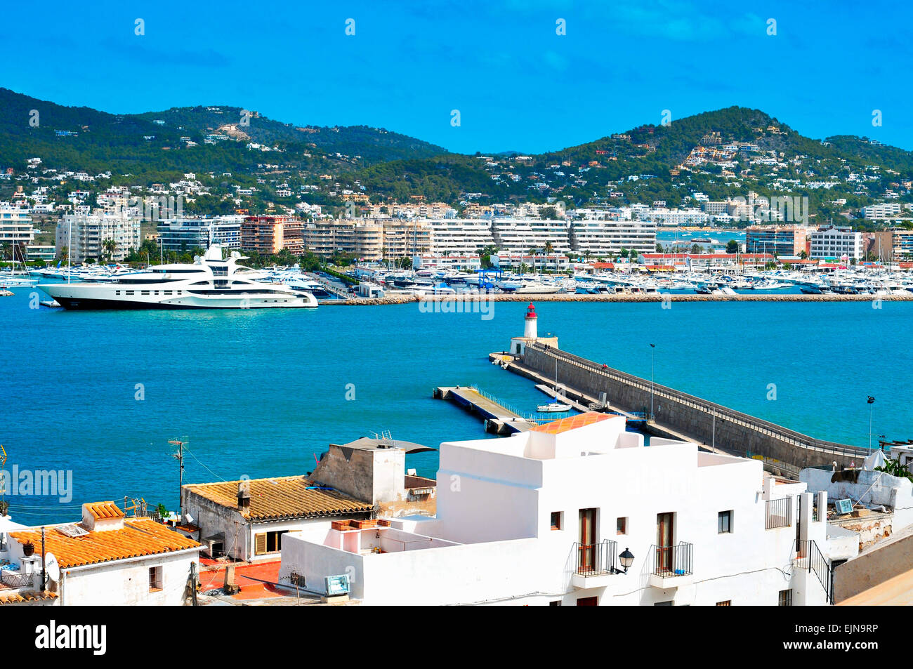 view of the port of Ibiza Town, in Ibiza, Balearic Islands, Spain Stock ...