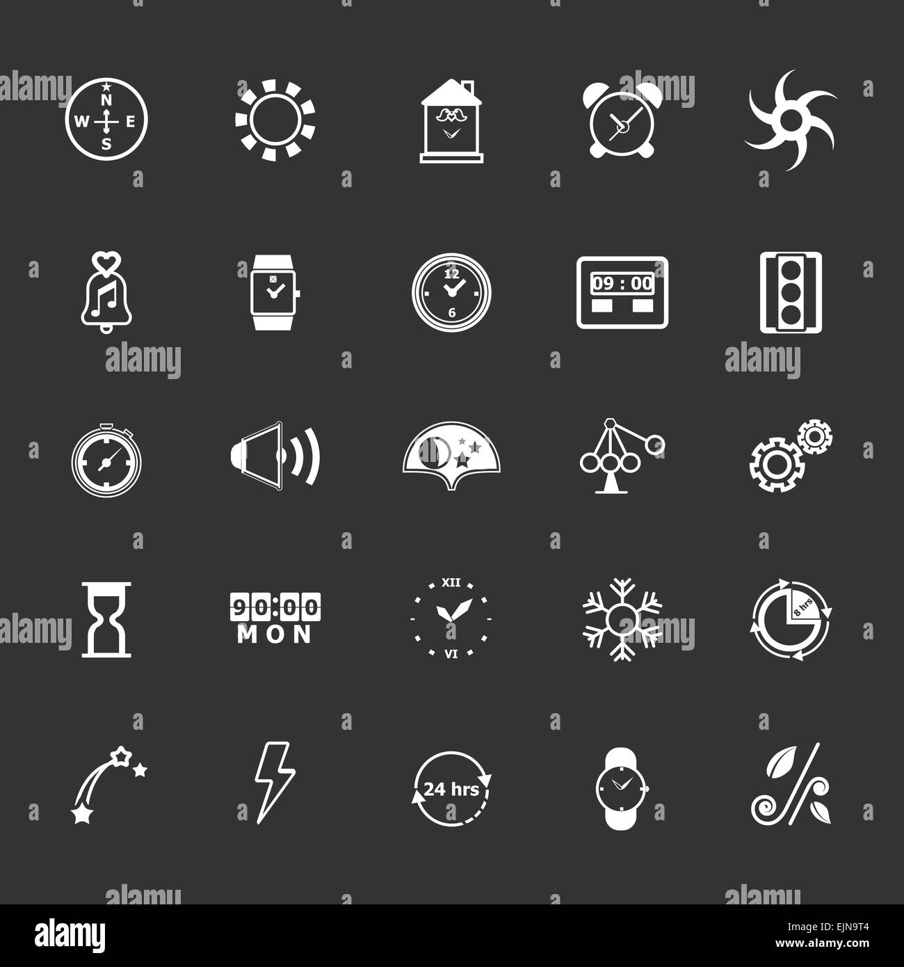 Design time and direction line icons on gray background, stock vector ...