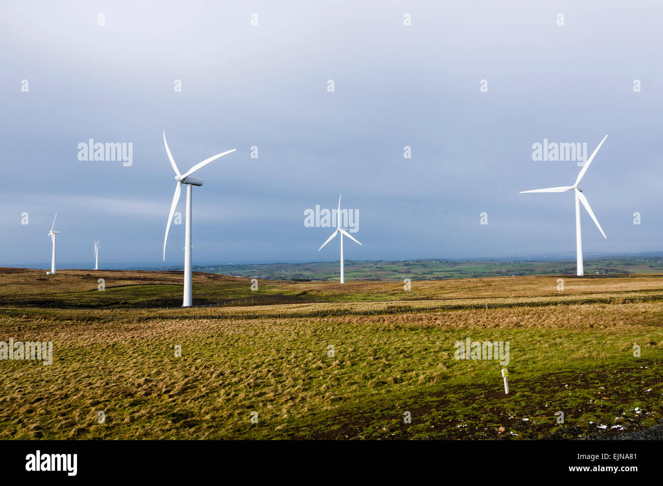 Wind turbines on a hill Stock Photo