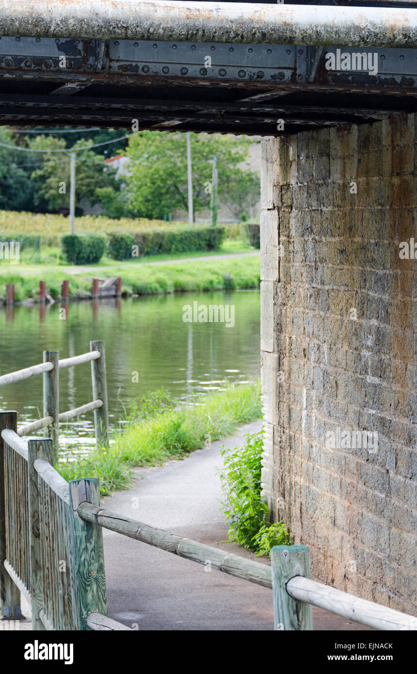 The Voie Verte, a pedestrian and bike path that runs along the Canal du Centre in place of the old towpath, Burgundy, France Stock Photo