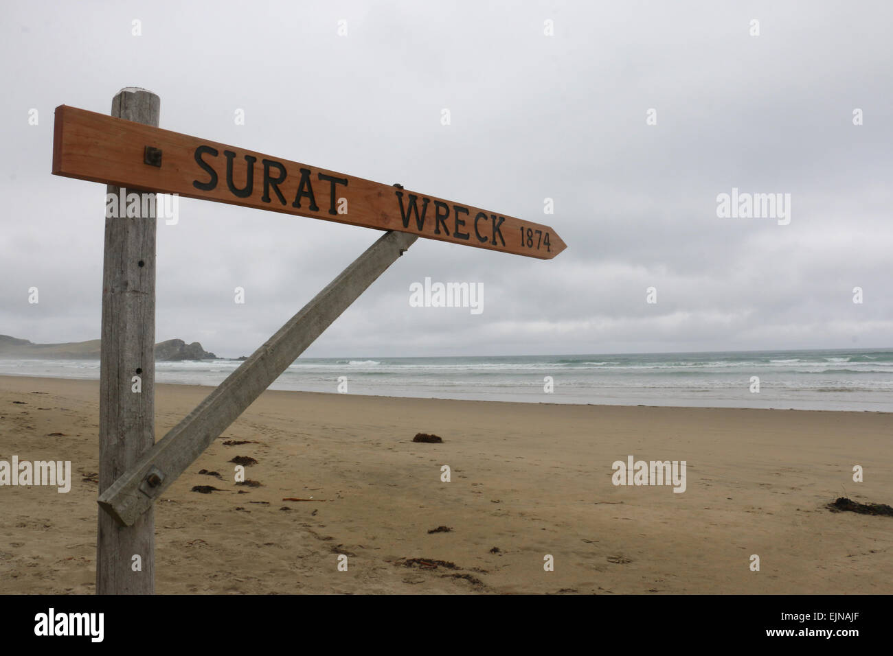 marker for wreck of Surat ship, Saurat Bay New Zealand Stock Photo