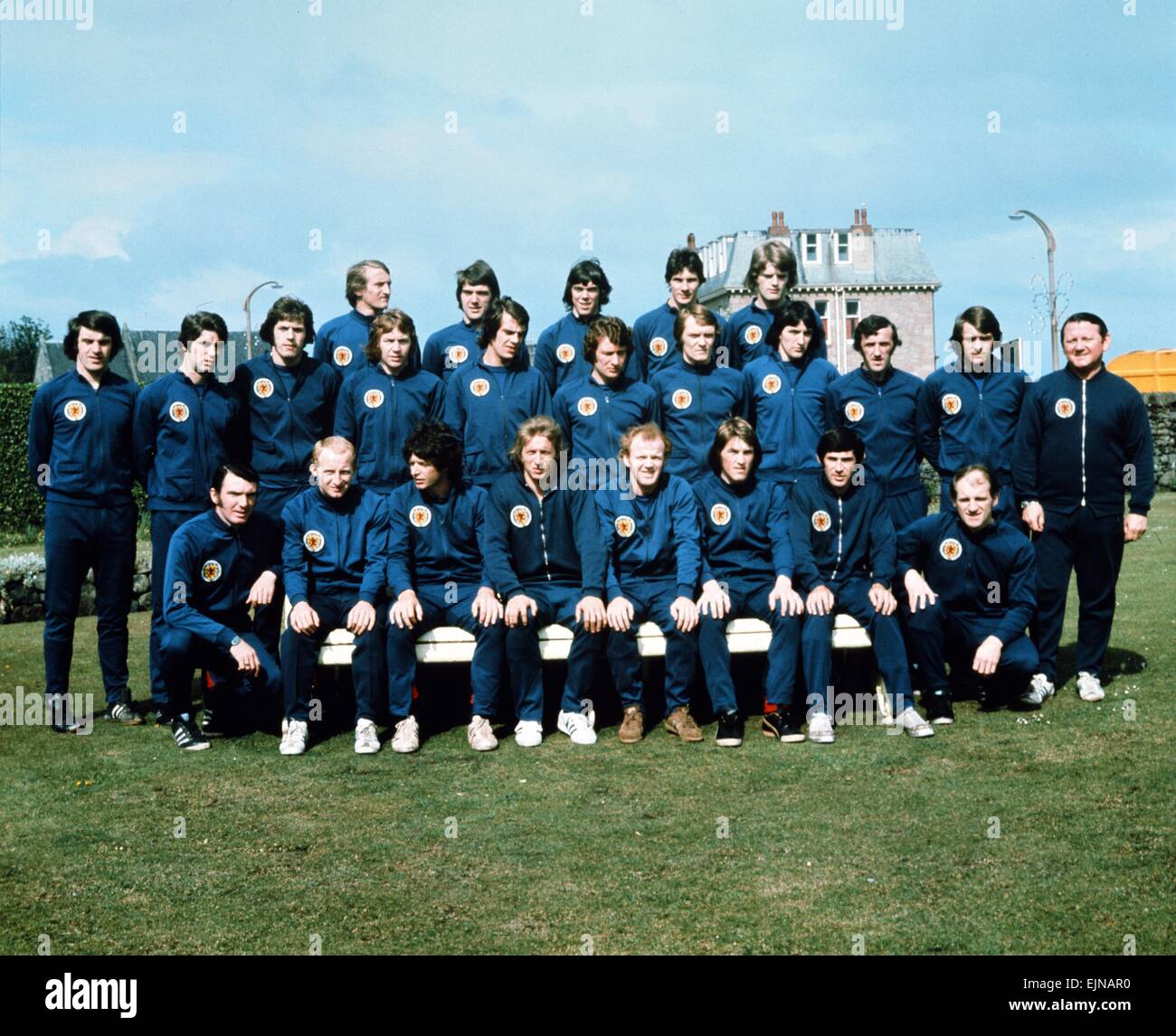Scottish Football team photo 1974. May 1974. l-r centre front row: Denis Law, Archie Gemmel and Kenny Dalglish. Stock Photo