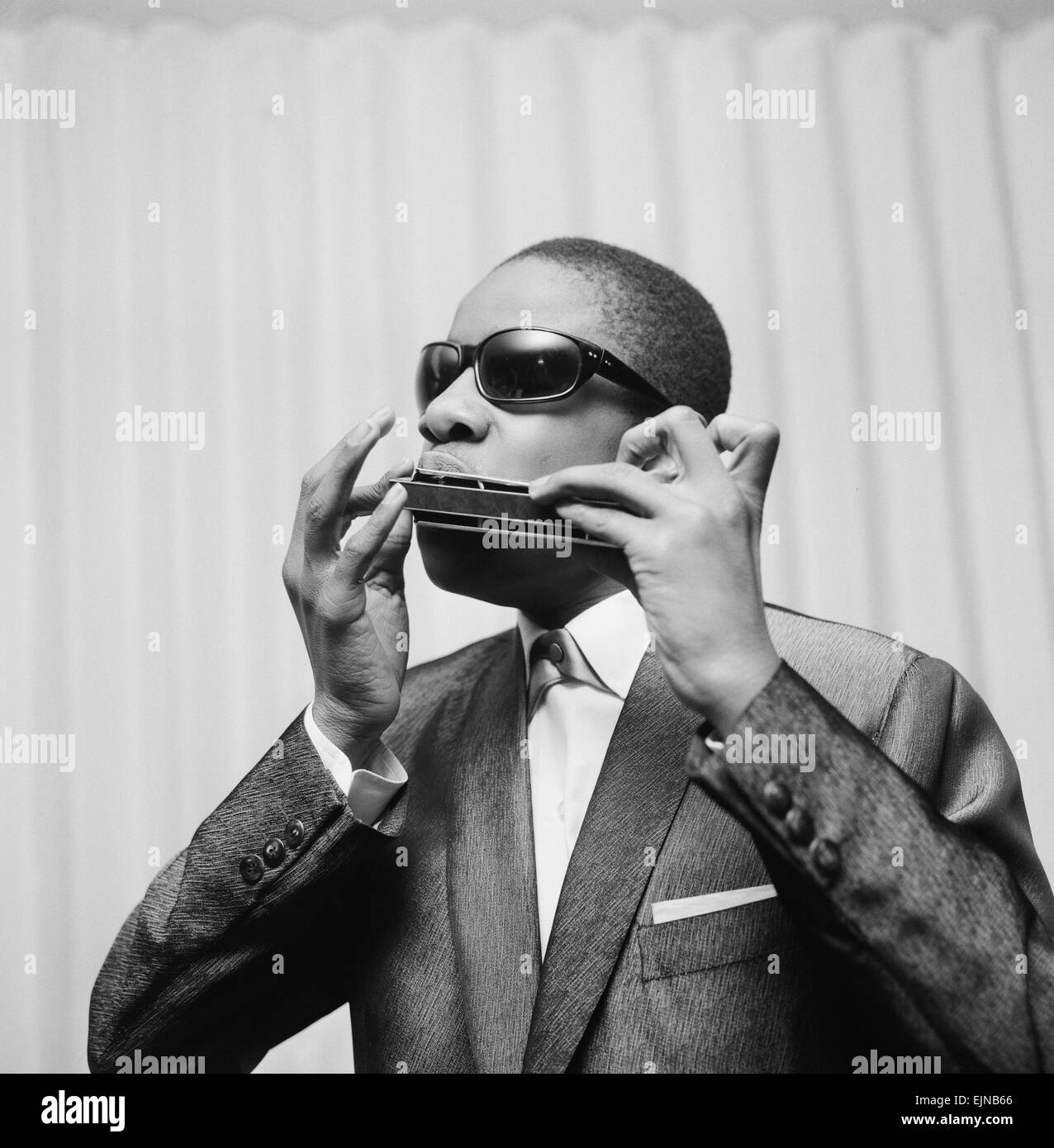 Stevie Wonder musical prodigy who at the age of only 13 years old has packed the Olympic Theatre in Paris, France for the last 2 weeks, playing a variety of instruments & singing, pictured 27th December 1963. *** Local Caption *** Steveland Morris Stock Photo