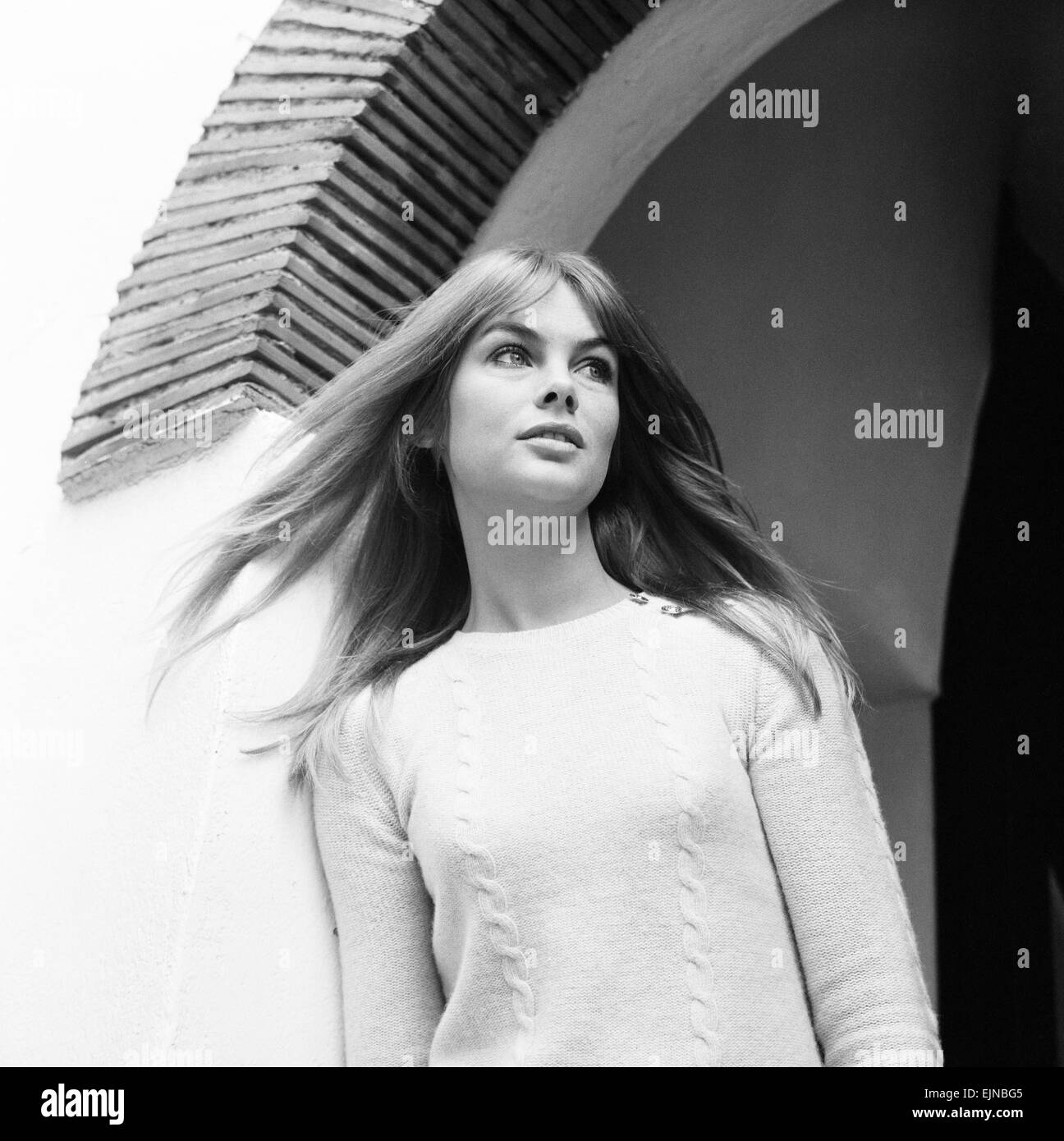 Jean Shrimpton, model, pictured at her home, Montpellier Place, London, 25th October 1967. Stock Photo