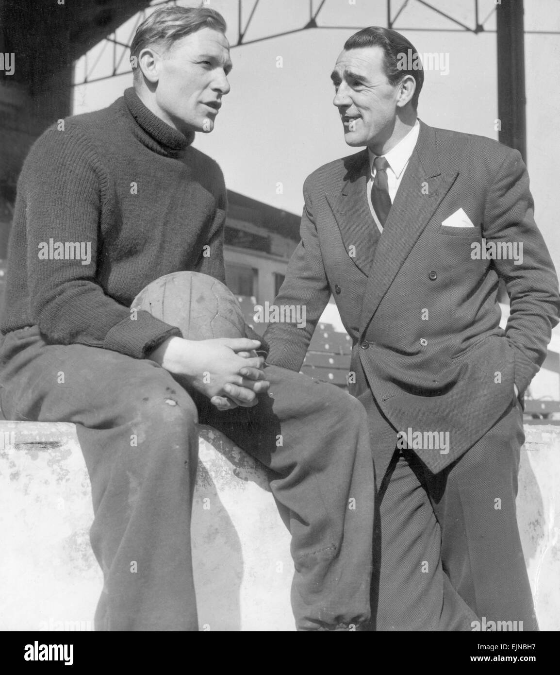 Frank Swift (Right) former Manchester Goalkeeper seen here talking with ...
