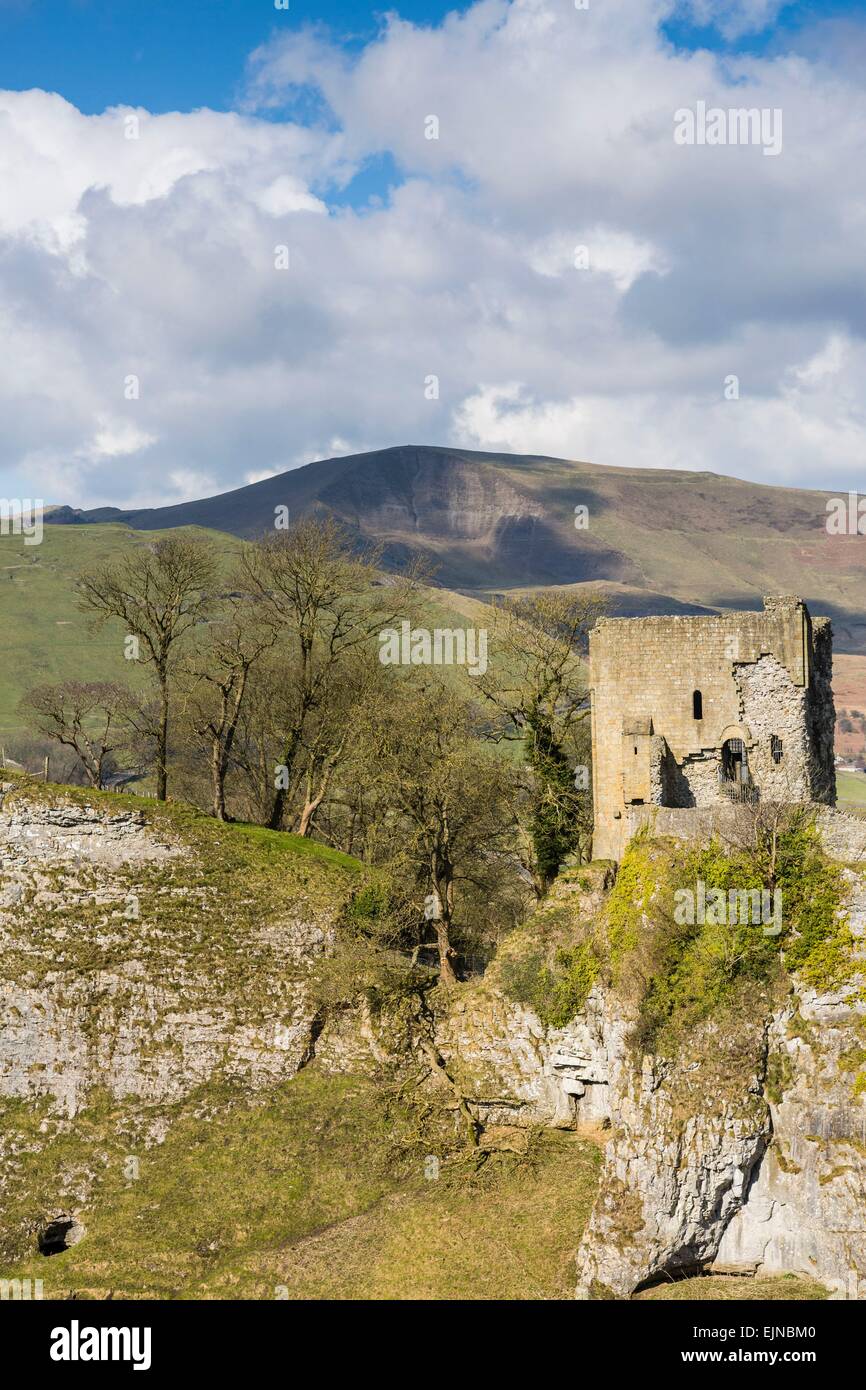 Peveril medieval castle above Castleton in the Peak District Stock ...