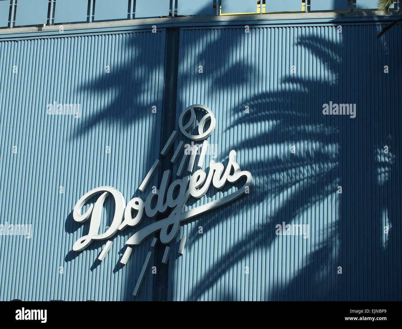 Palm Tree Shadows On The Front Of Dodgers Stadium, Los Angeles, USA Stock Photo