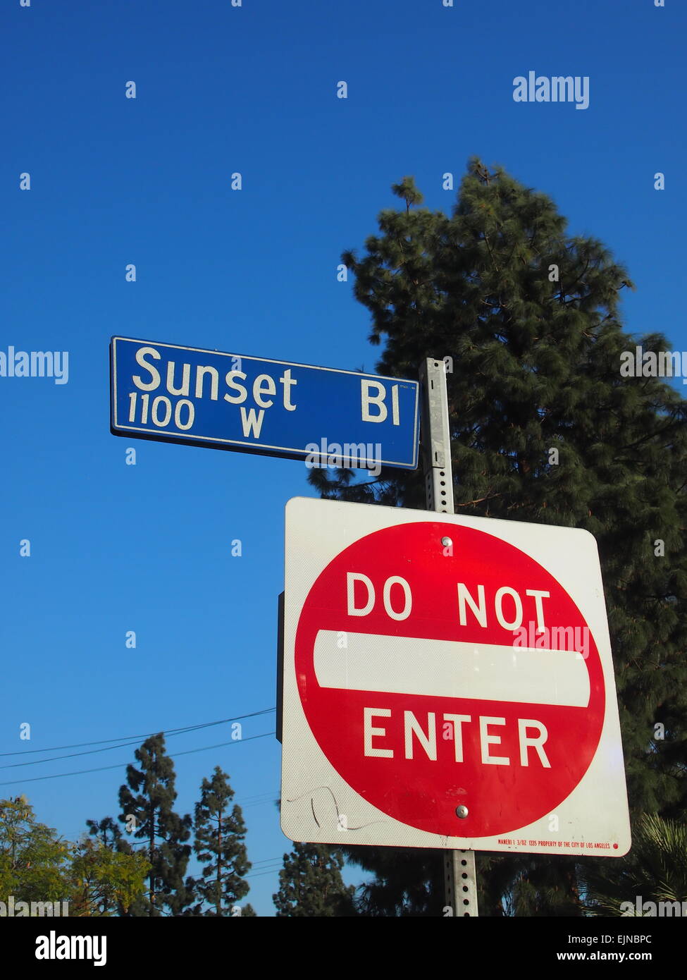 Roadsigns On Sunset Boulevard, Los Angeles USA Stock Photo