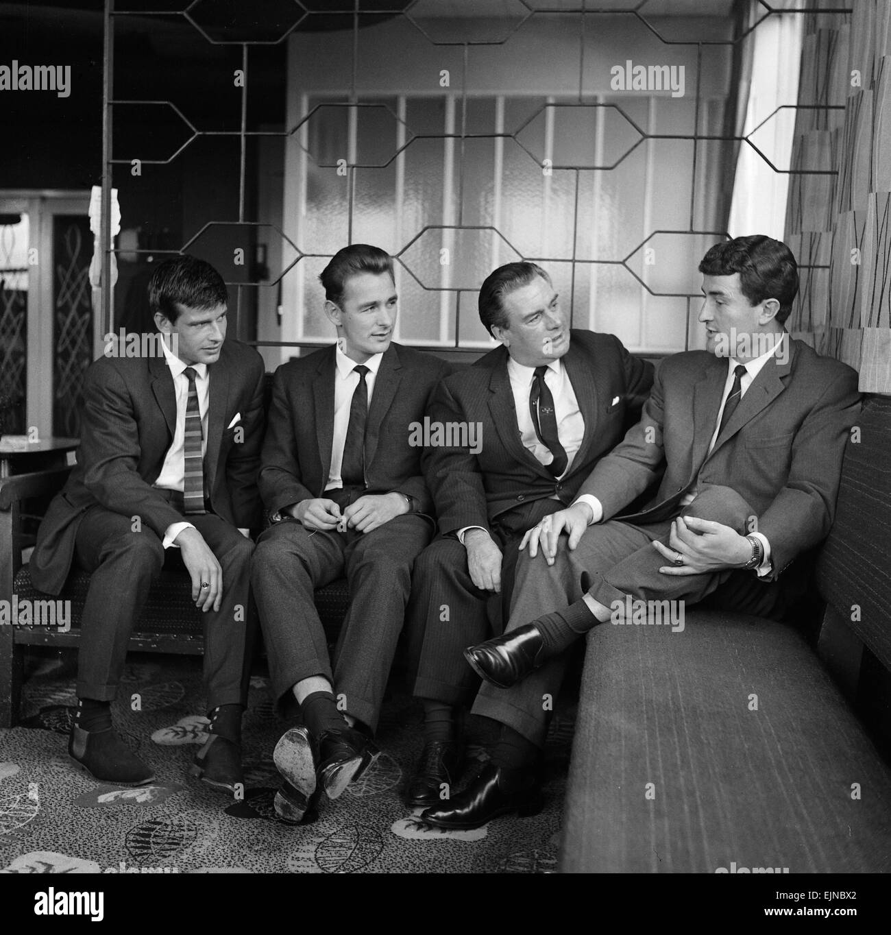 Sunderland footballers Stan Anderson, Brian Clough, Eddie Waring and Charlie Hurley. 15th July 1964. Stock Photo