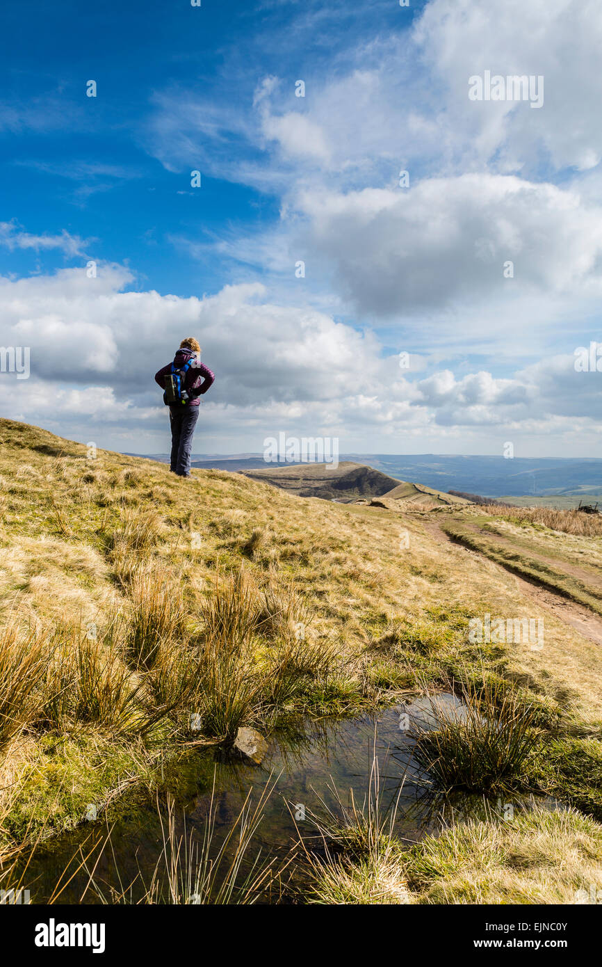 Looking towards Mam Tor from Rushup Ridge in the Peak district, Derbyshire Stock Photo
