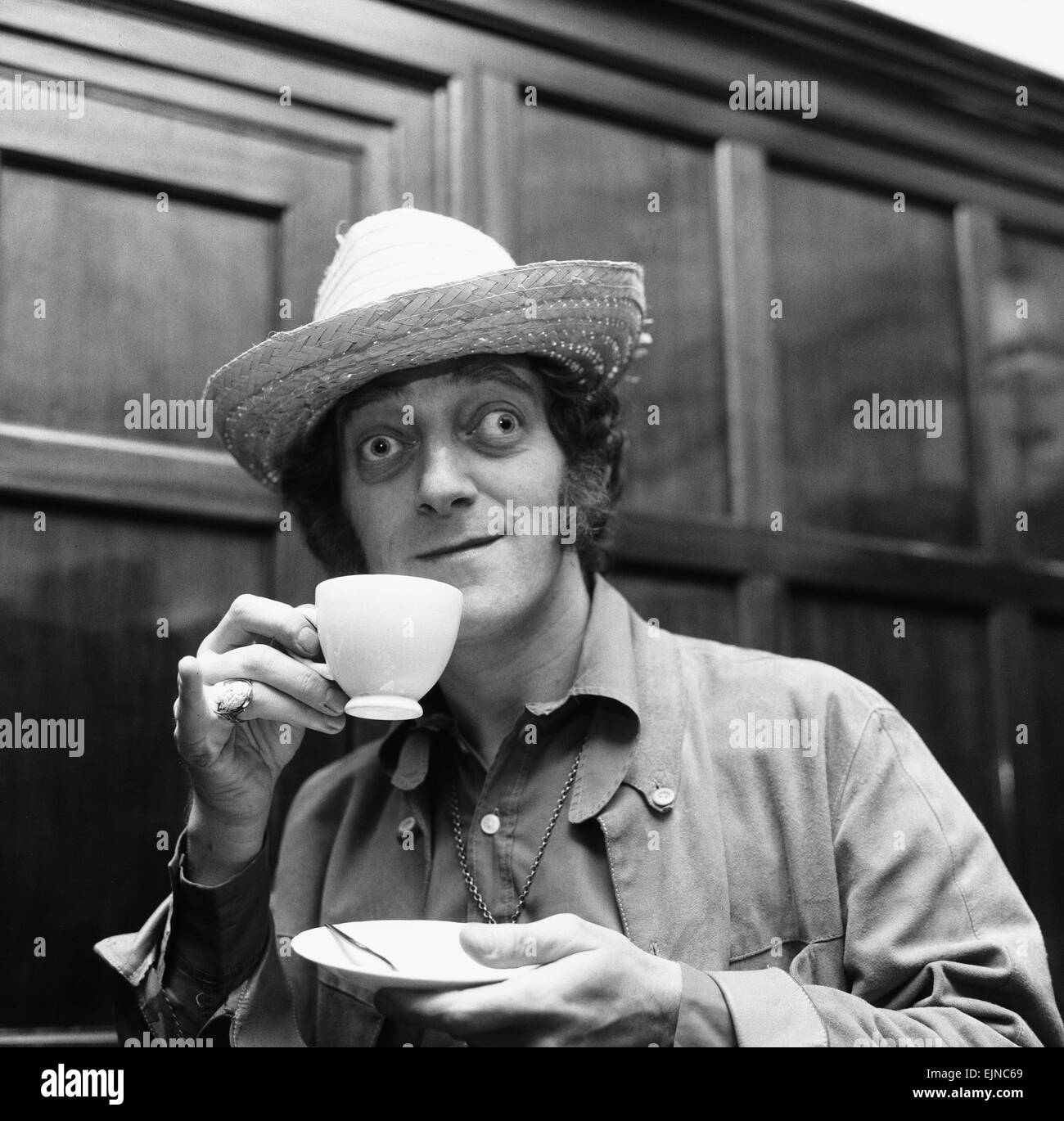 Zany comedian Marty Feldman seen here posing for the Daily Mirror at the Lime Grove studios just before his appearence on the Simon Dee Show. 3rd May 1969 Stock Photo
