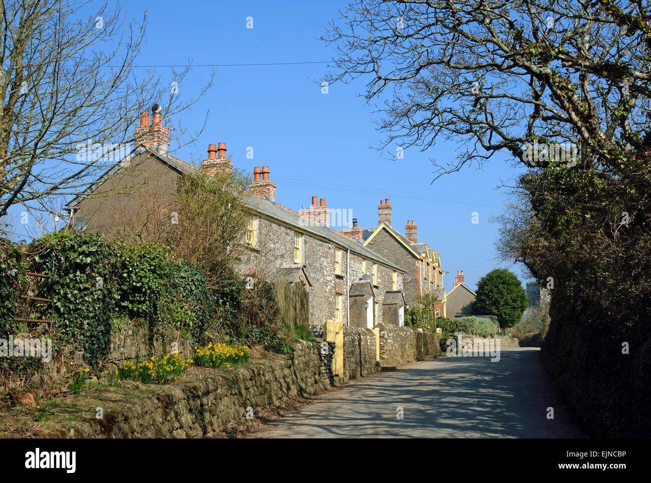 Caerhays village street, Cornwall, UK Stock Photo