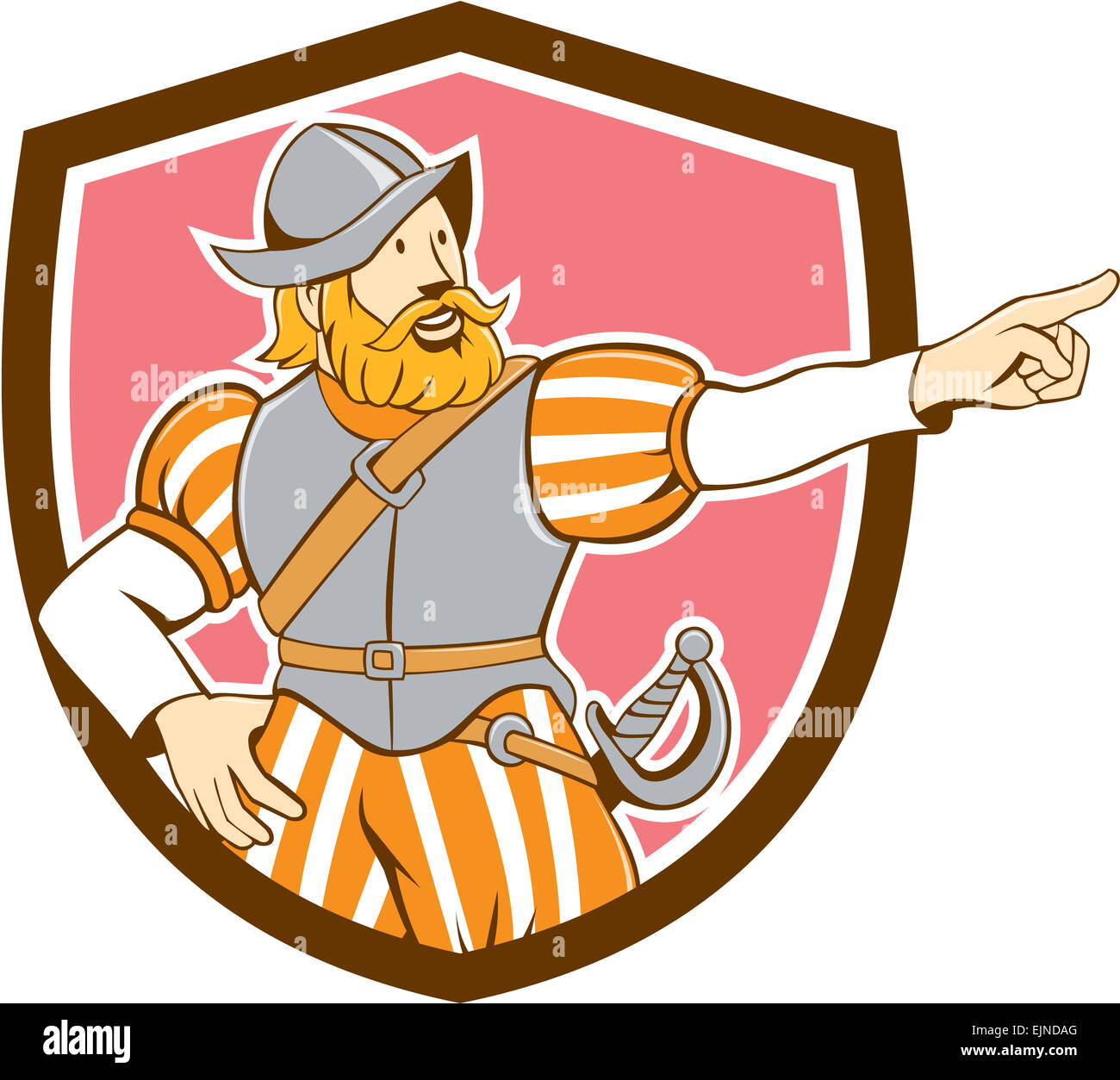 Spanish conquistador pointing isolated cartoon High Resolution Stock