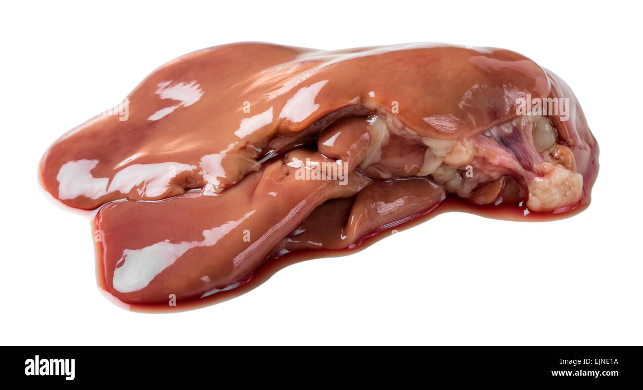 Raw Chicken Liver isolated on white background with clipping path Stock Photo