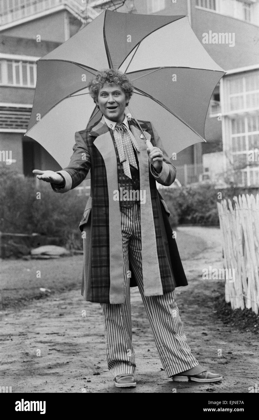 Actor Colin Baker, recently named as the sixth Doctor Who in the BBC science fiction programme, pictured for the first time in costume during a photocall at Television Centre in White City. He will take over the role when Peter Davison leaves the series in March. 10th January 1984. Stock Photo