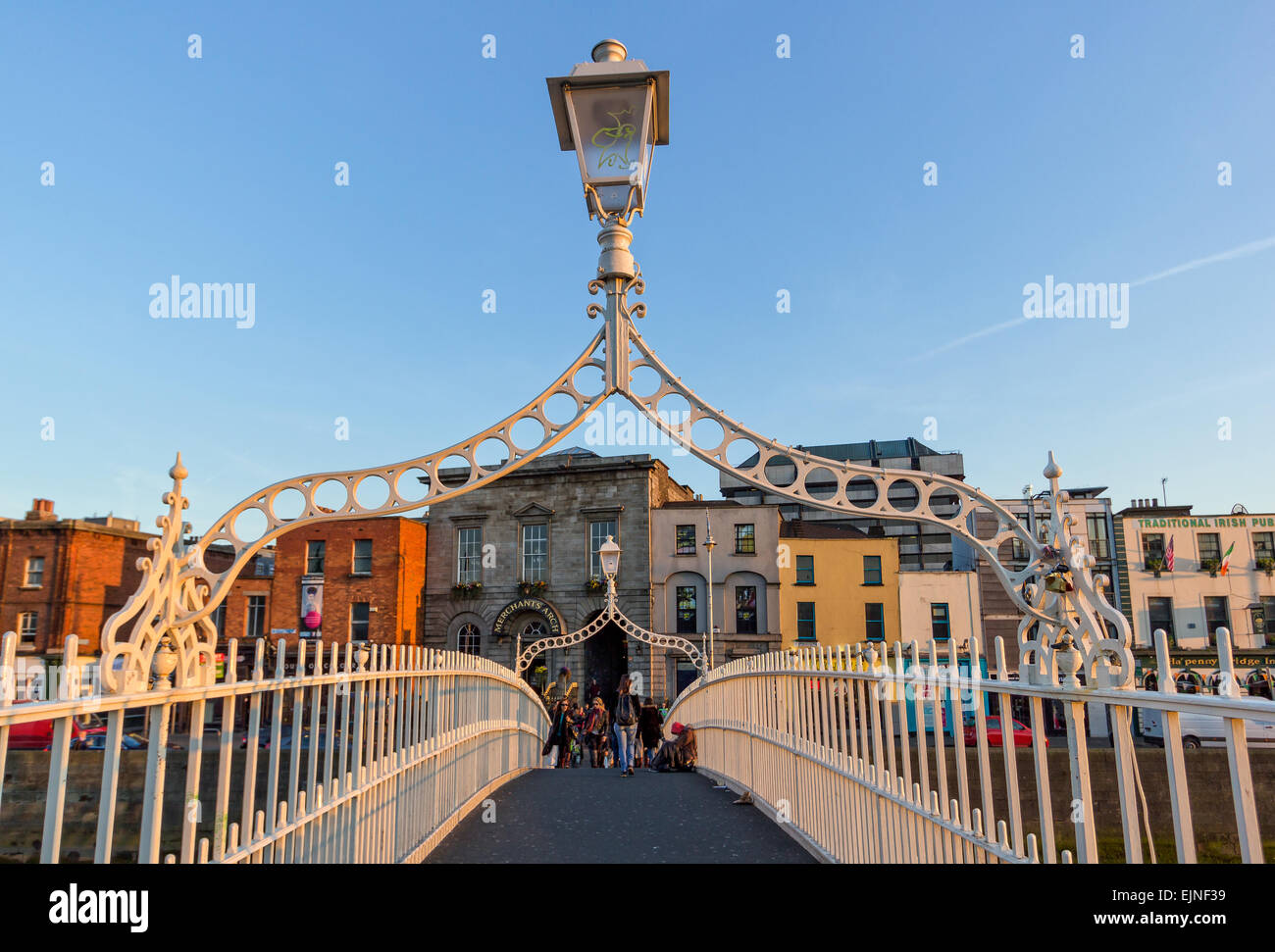 The Ha'penny Bridge is a pedestrian bridge in Dublin Stock Photo