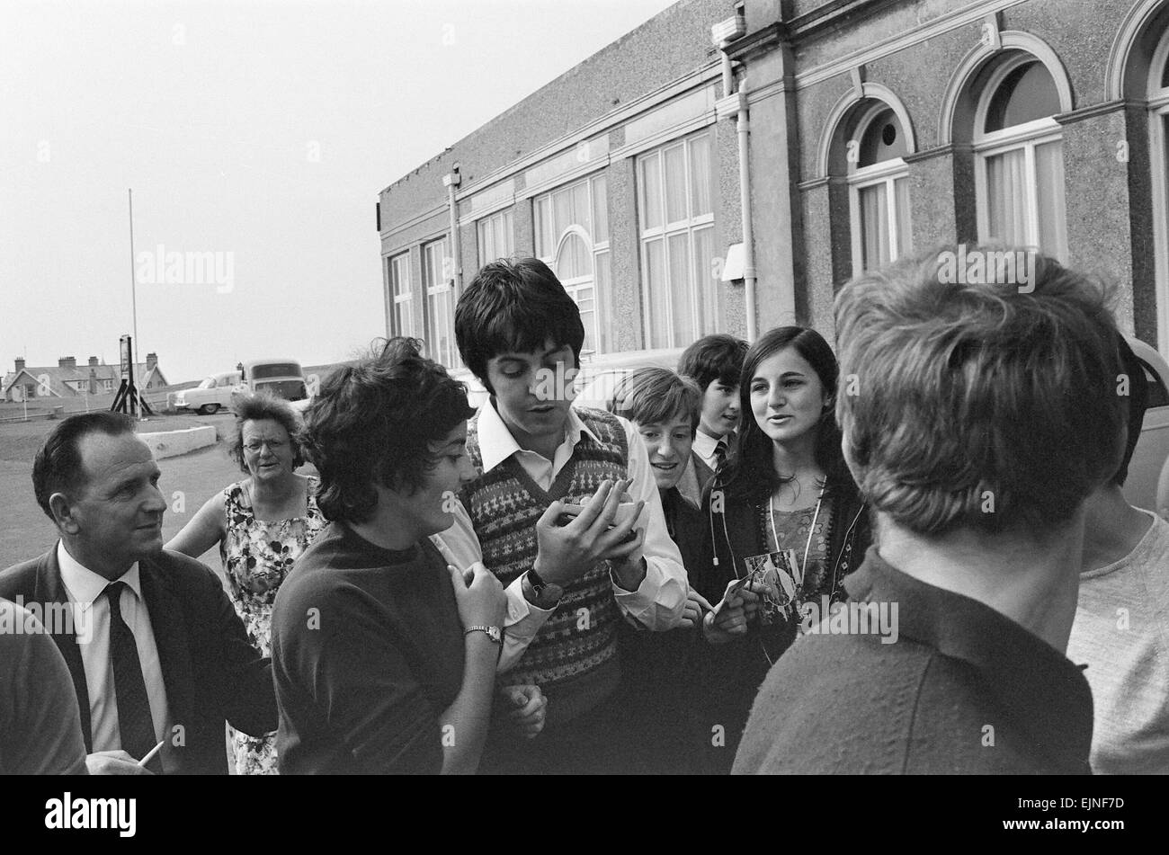 The Beatles set out on their celebrated tour of the West Country 11th September 1967. The Beatles are currently making a 60 minute television film for worldwide distribution, it will deplict a coach journey through the West Country, and will be called 'Magical Mystrey Tour *** Local Caption *** The square look Stock Photo