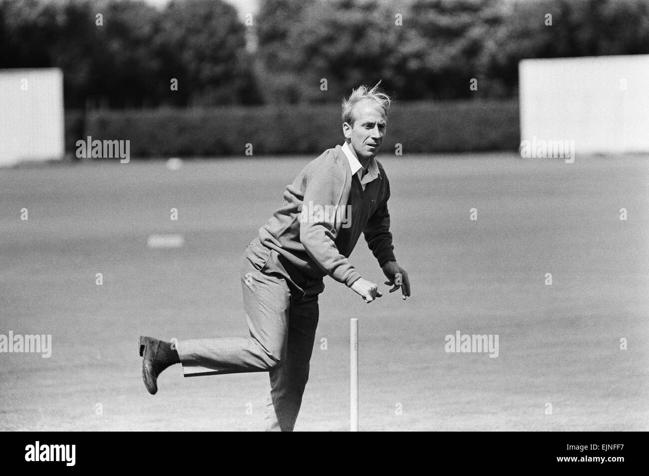 England footballer Bobby Charlton relaxes with a game of cricket the day before taking part in the World Cup Final against West Germany. 29th July 1966. *** Local Caption *** Stock Photo