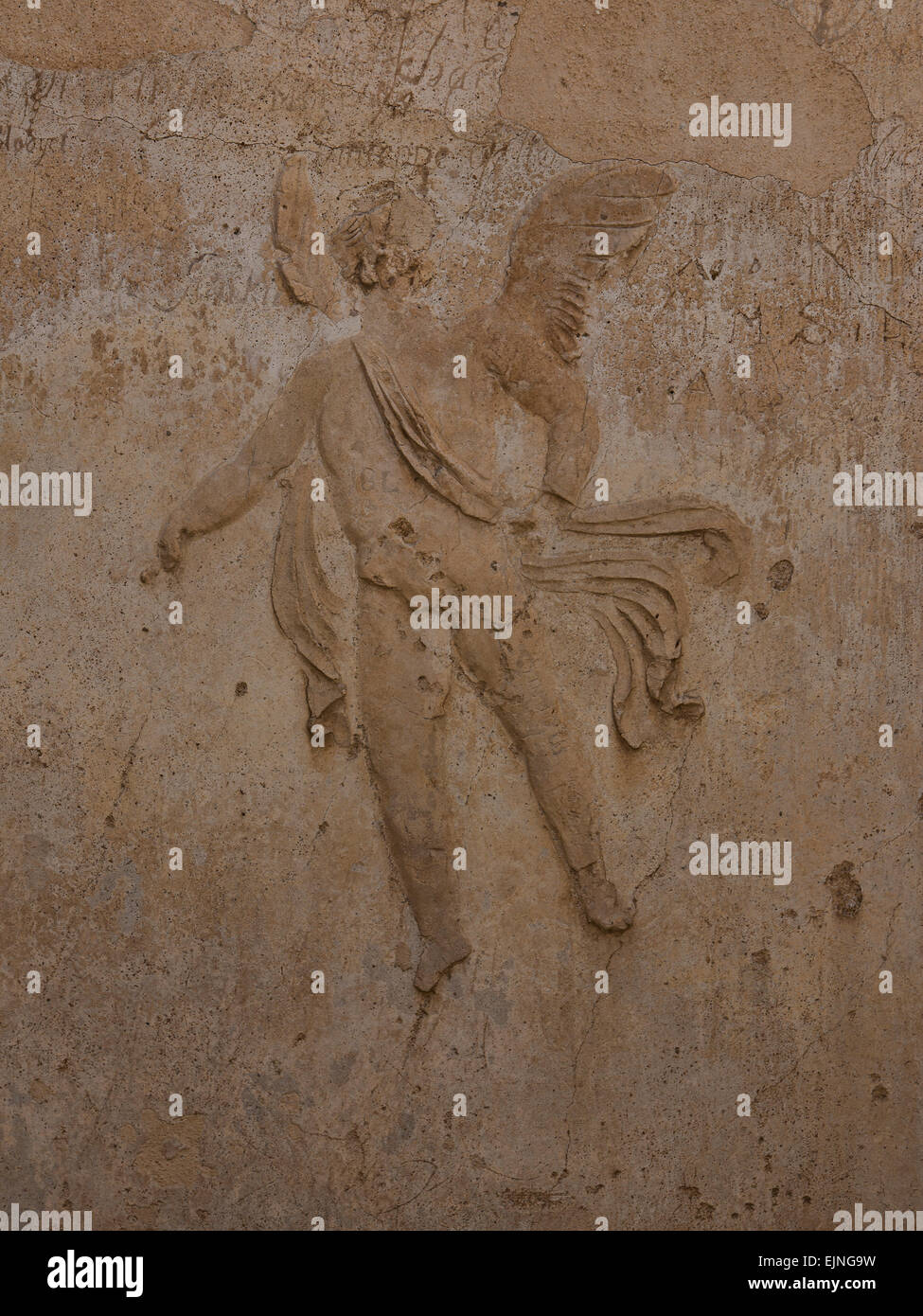 Pompeii, Naples, Italy stone carving angel damaged by vandalism Stock Photo