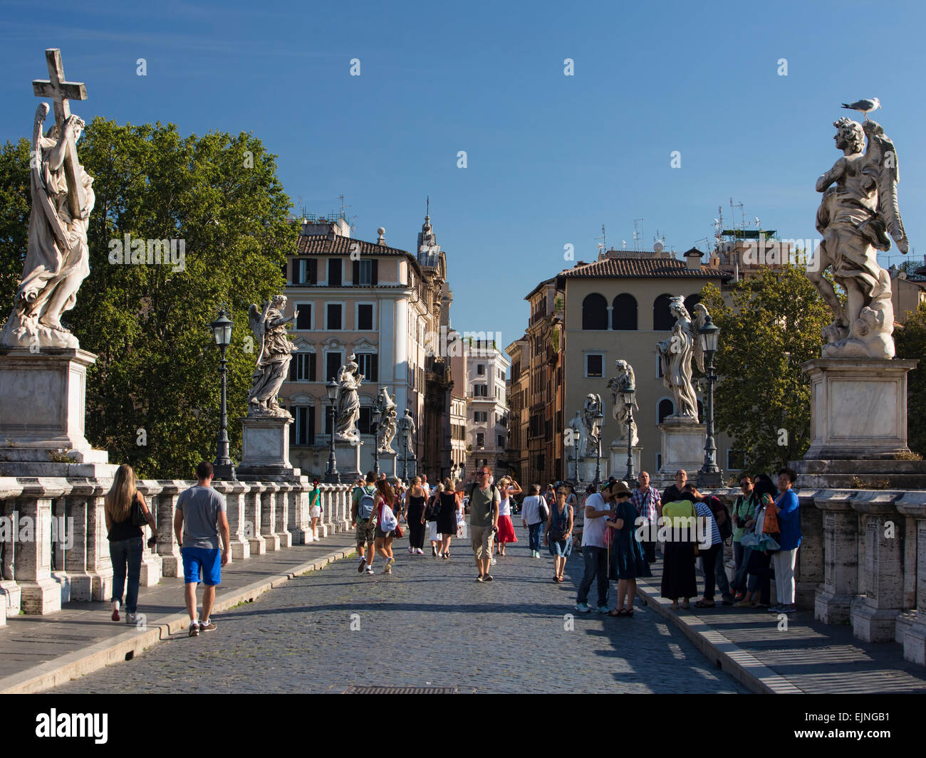 Rome, Italy Bridge of Angels tourists Stock Photo