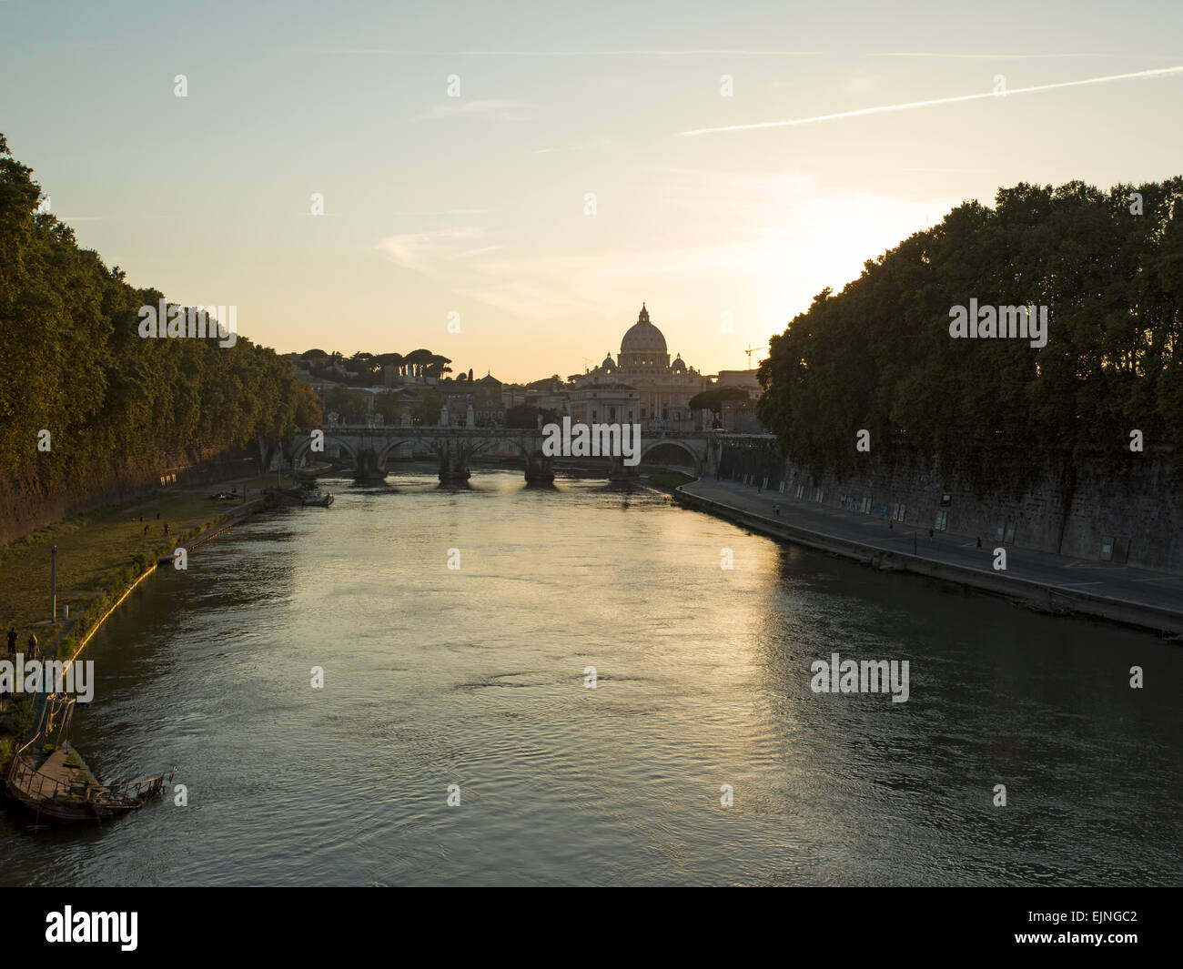 Rome, Itlay St Peters Cathedral down Tiber River sunset evening Stock Photo