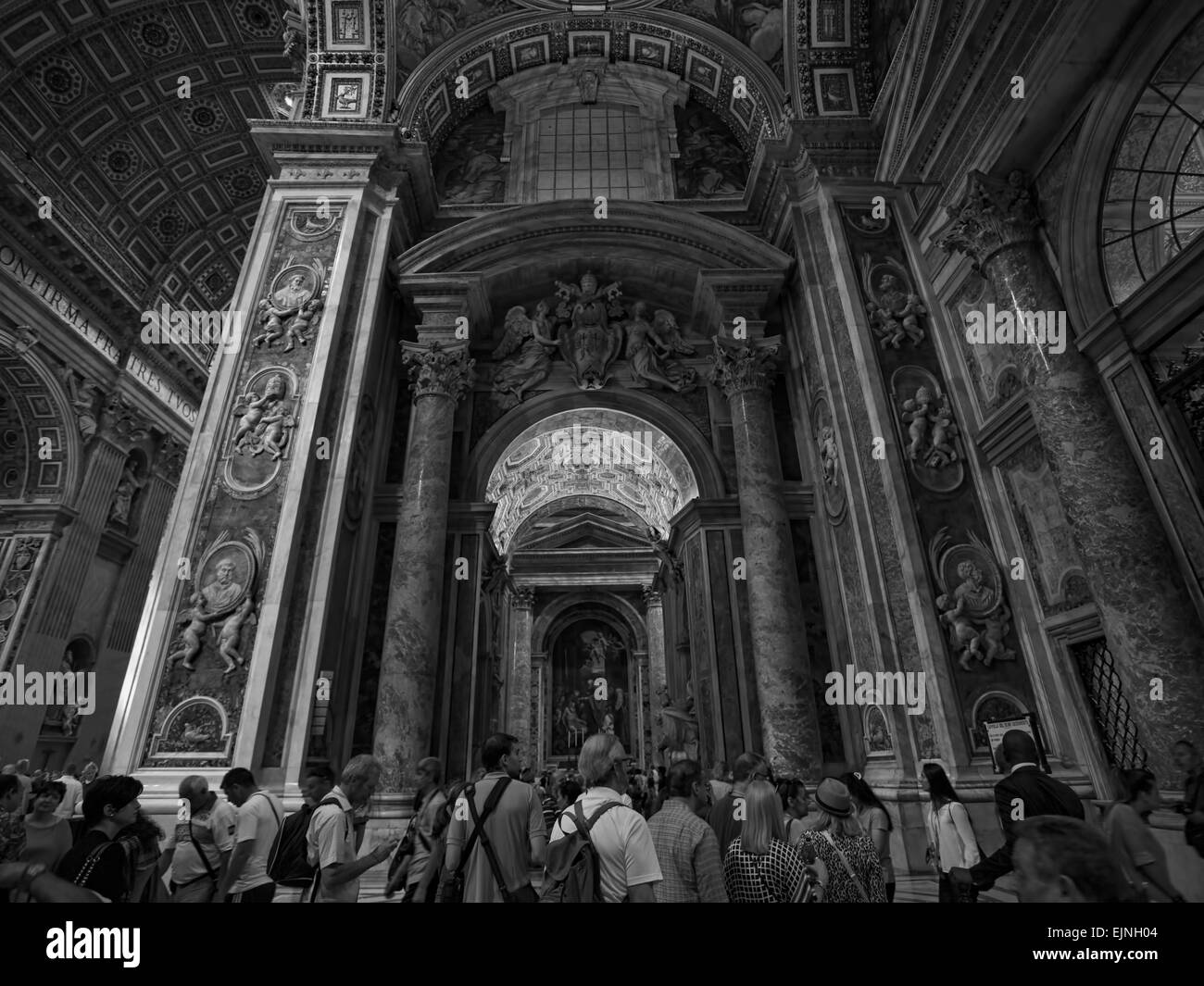 St Peters Cathedral Vatican Rome Italy tourists BW Stock Photo