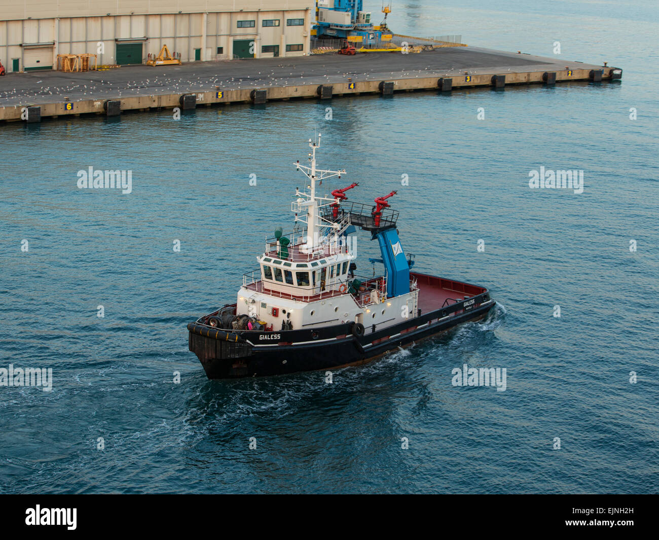 France tug boat enter harbor Civitavecchia port Stock Photo