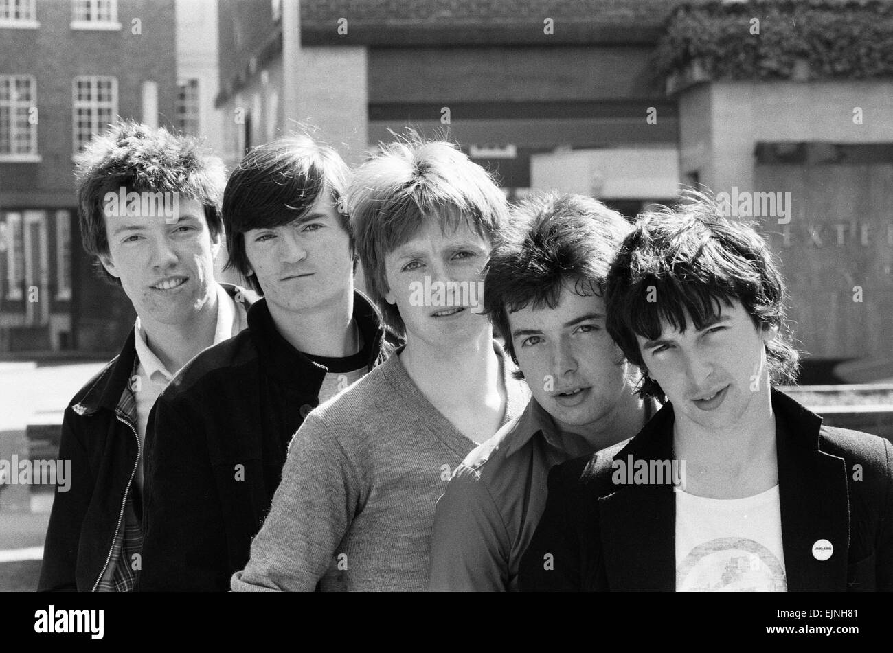 'The Undertones' l-r John O'Neill, Michael Bradley, Fergal Sharkey, Billy Doherty, Dimion O'Neill. 15th May 1980. Stock Photo