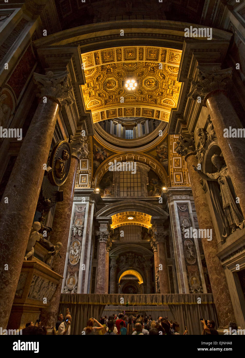 Rome, Italy, Vatican, St Peters Basilica ceiling statues Stock Photo