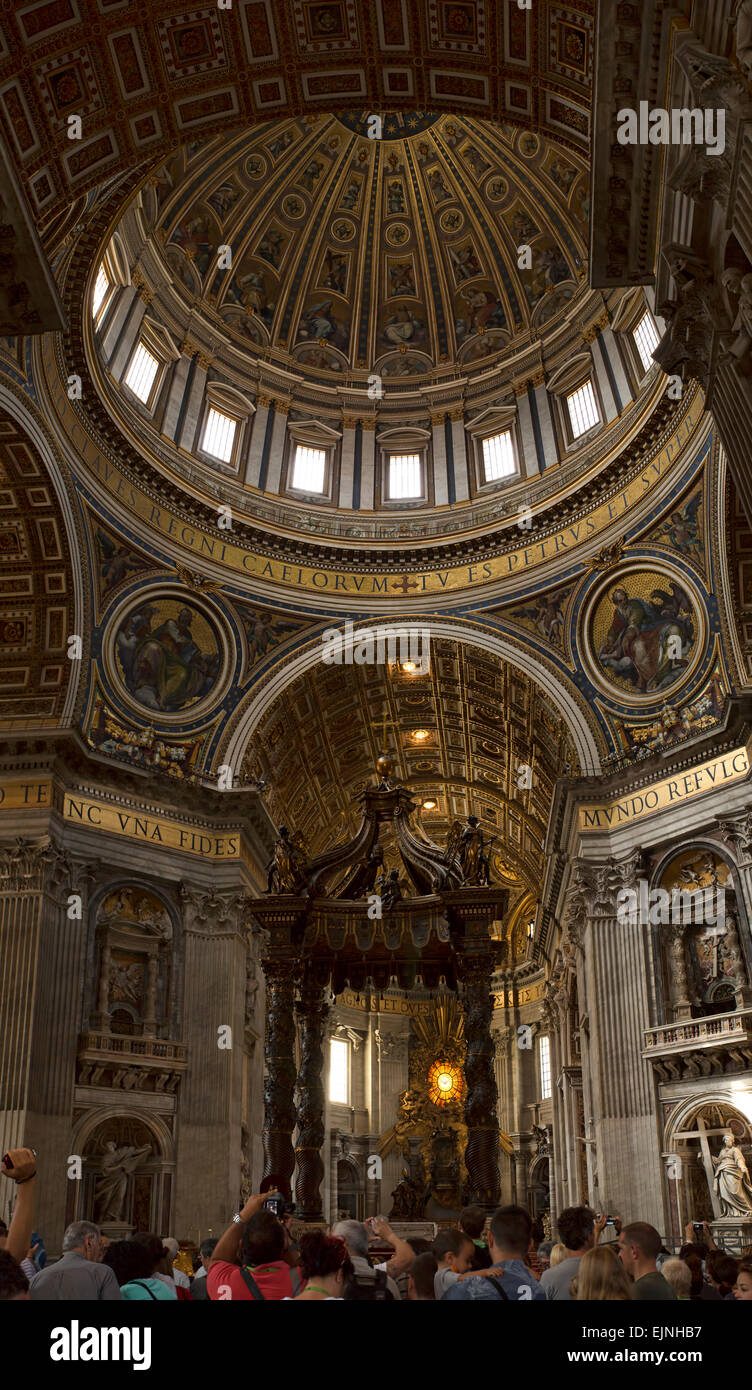 Rome, Italy, Vatican inside St Peters Basilica Panorama Stock Photo