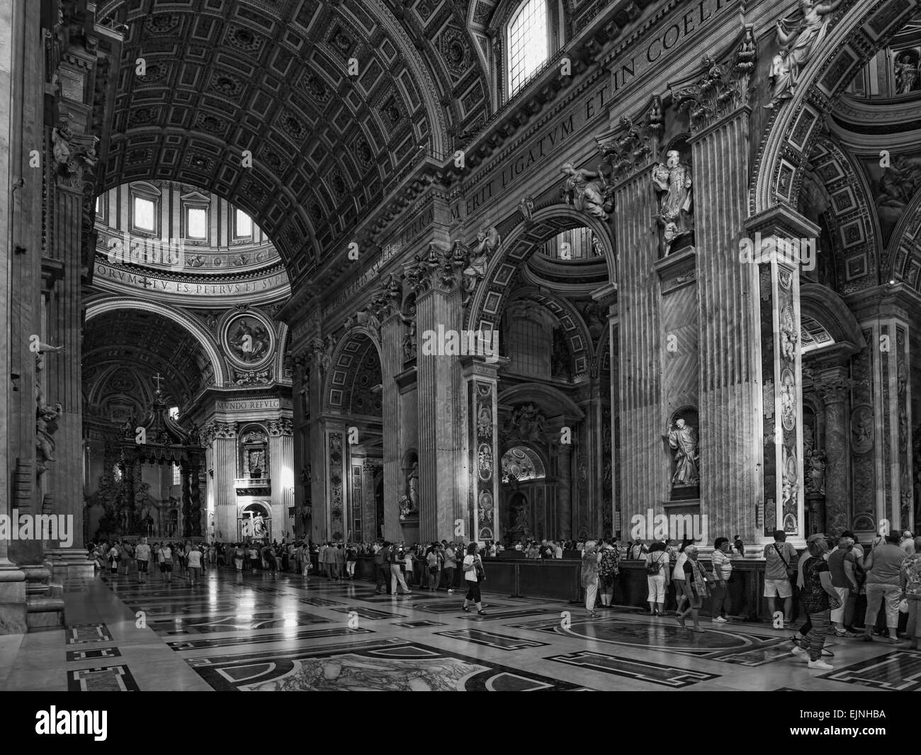 Rome, Italy, Vatican interior St Peters Cathedral B&W Stock Photo