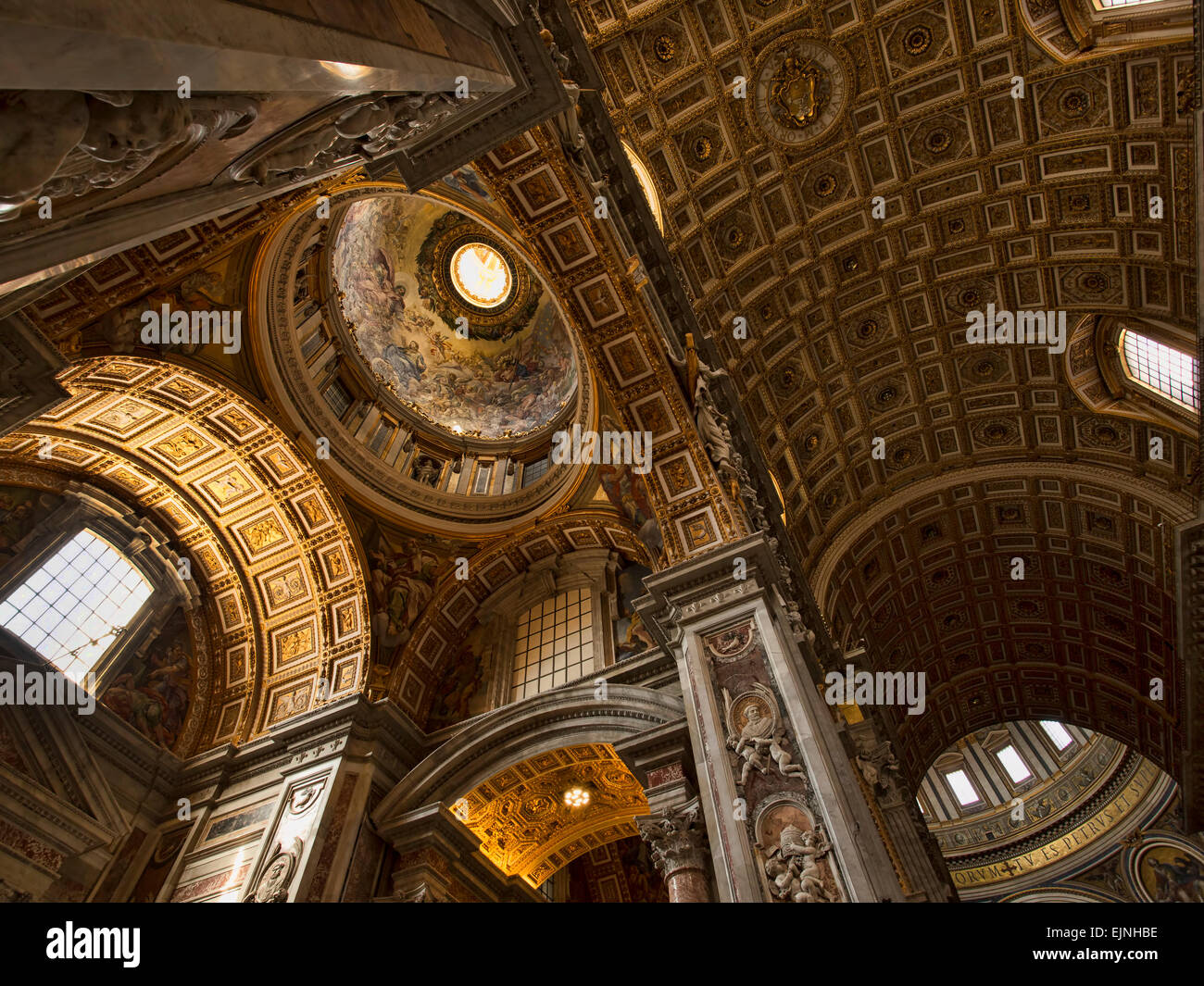 Rome, Italy, Vatican St Peters Basilica dome ceiling Stock Photo