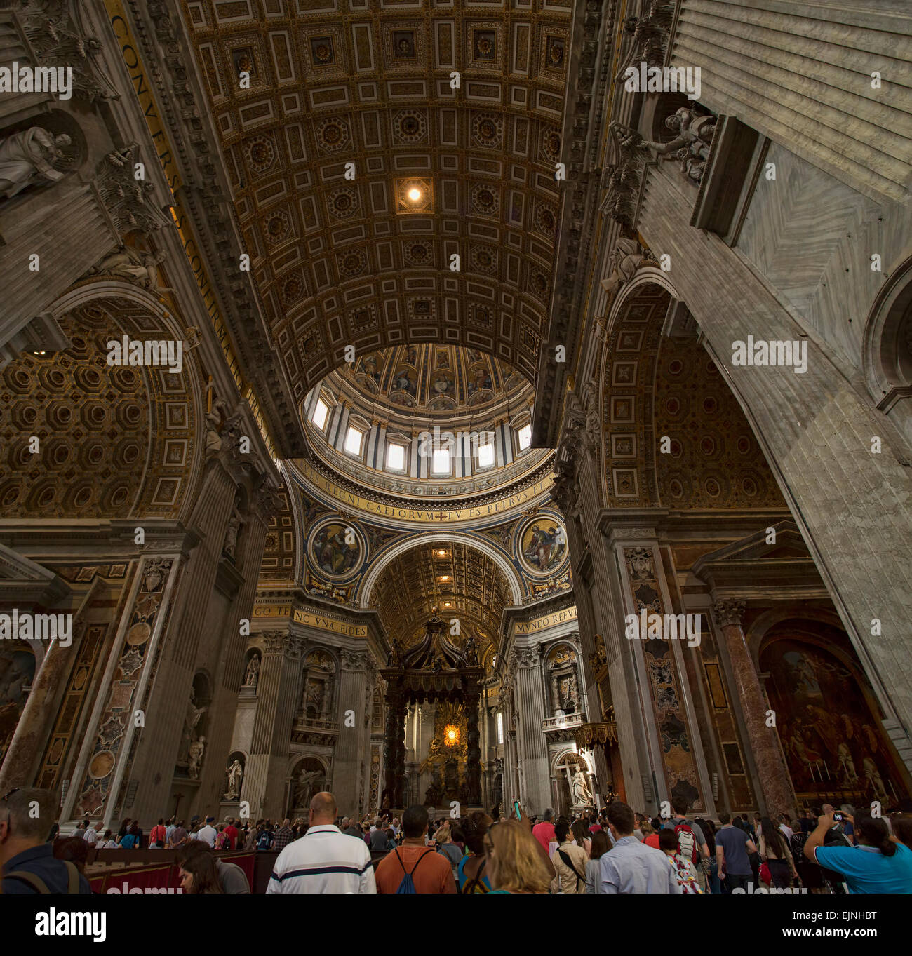 Rome, Italy, Vatican St Peters Basilica crowd cathedral panorama Stock Photo
