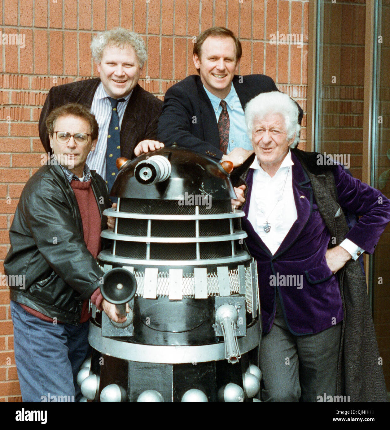 Four Doctor Whos seen here at the Hammersmith Ark for the opening of an exhibtion to celebrate 30 years of Dr Who. Left to Right Sylvester McCoy, Colin Baker, Peter Davison and Jon Pertwee. 27th April 1993 Stock Photo