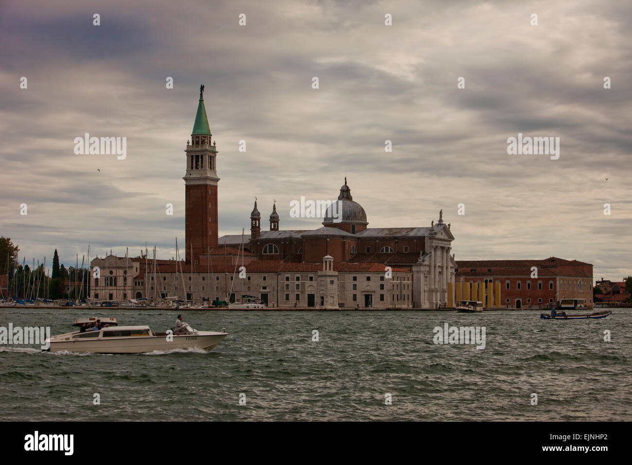 Venice, Italy, sunset boat lagoon Church of San Giorgio Maggiore Stock ...
