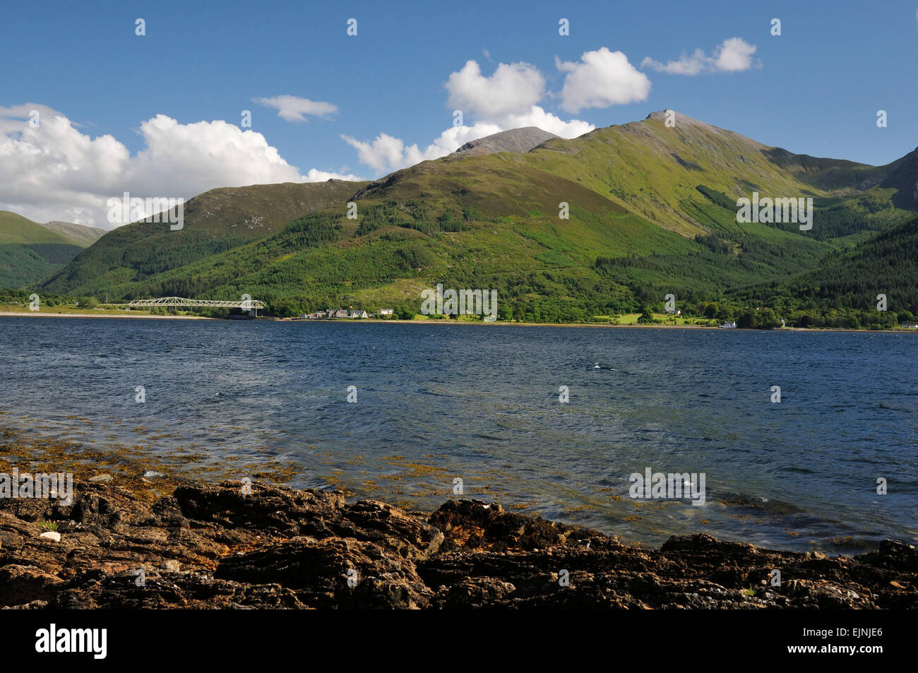 Loch Linnhe, Ballachulish Bridge & mountains of Sgorr Dhearg viewed from Onich Stock Photo