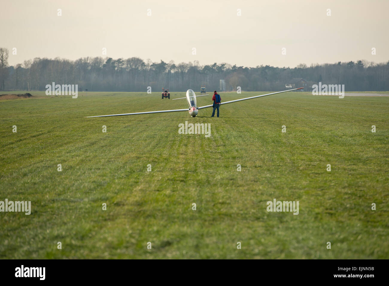 Glider on an airfield near the German-Dutch border Stock Photo