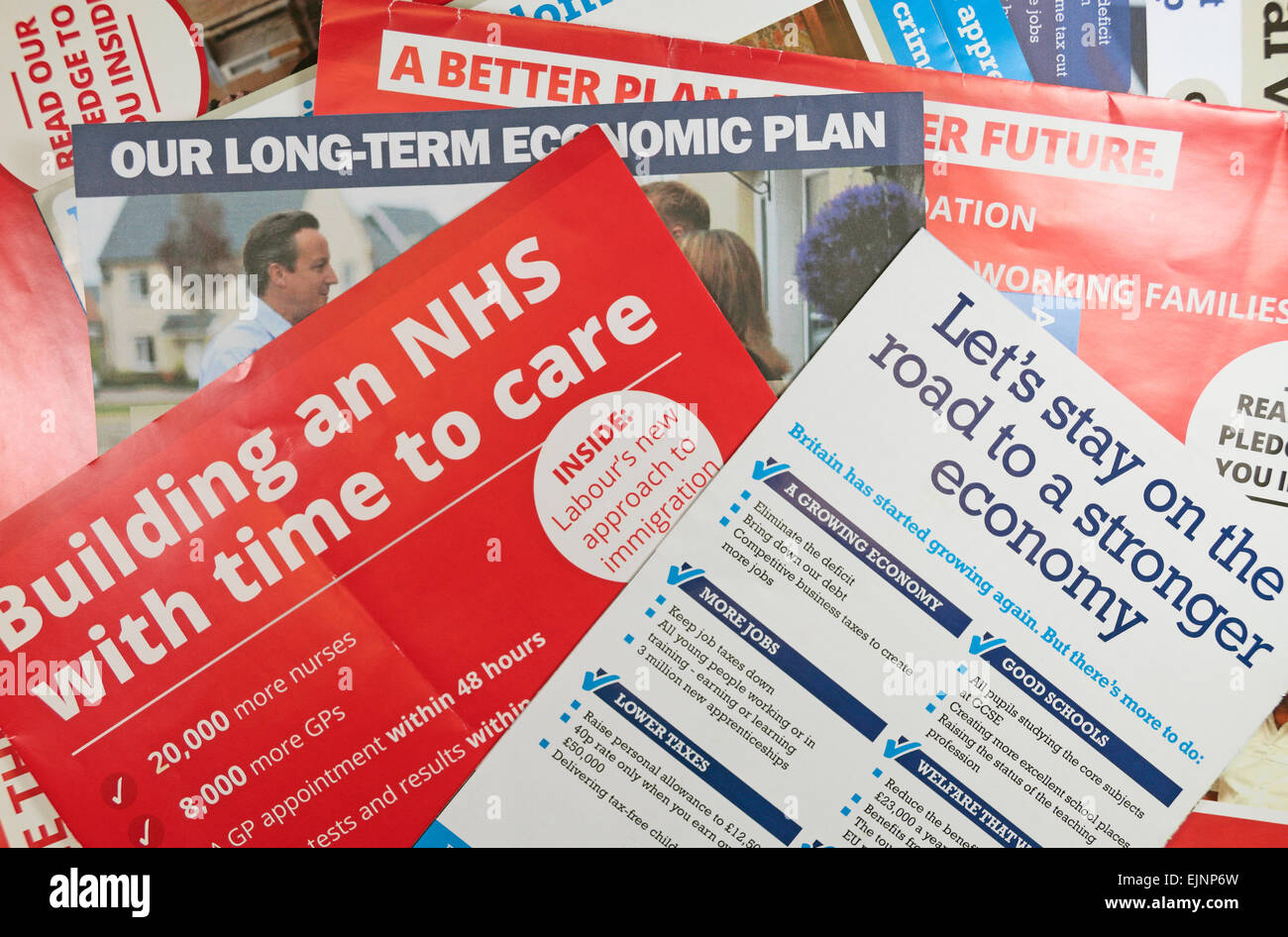 UK General Election 2015 literature received before the election campaign has officially begun on 30th March 2015. Stock Photo