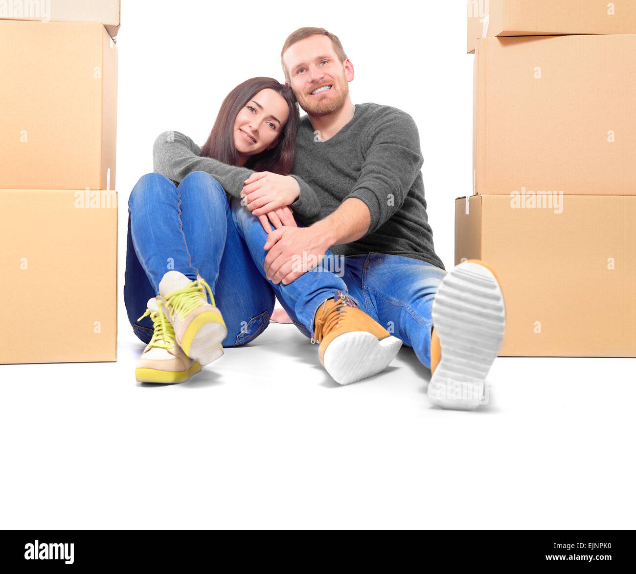 Happy Young couple moving in new house Stock Photo