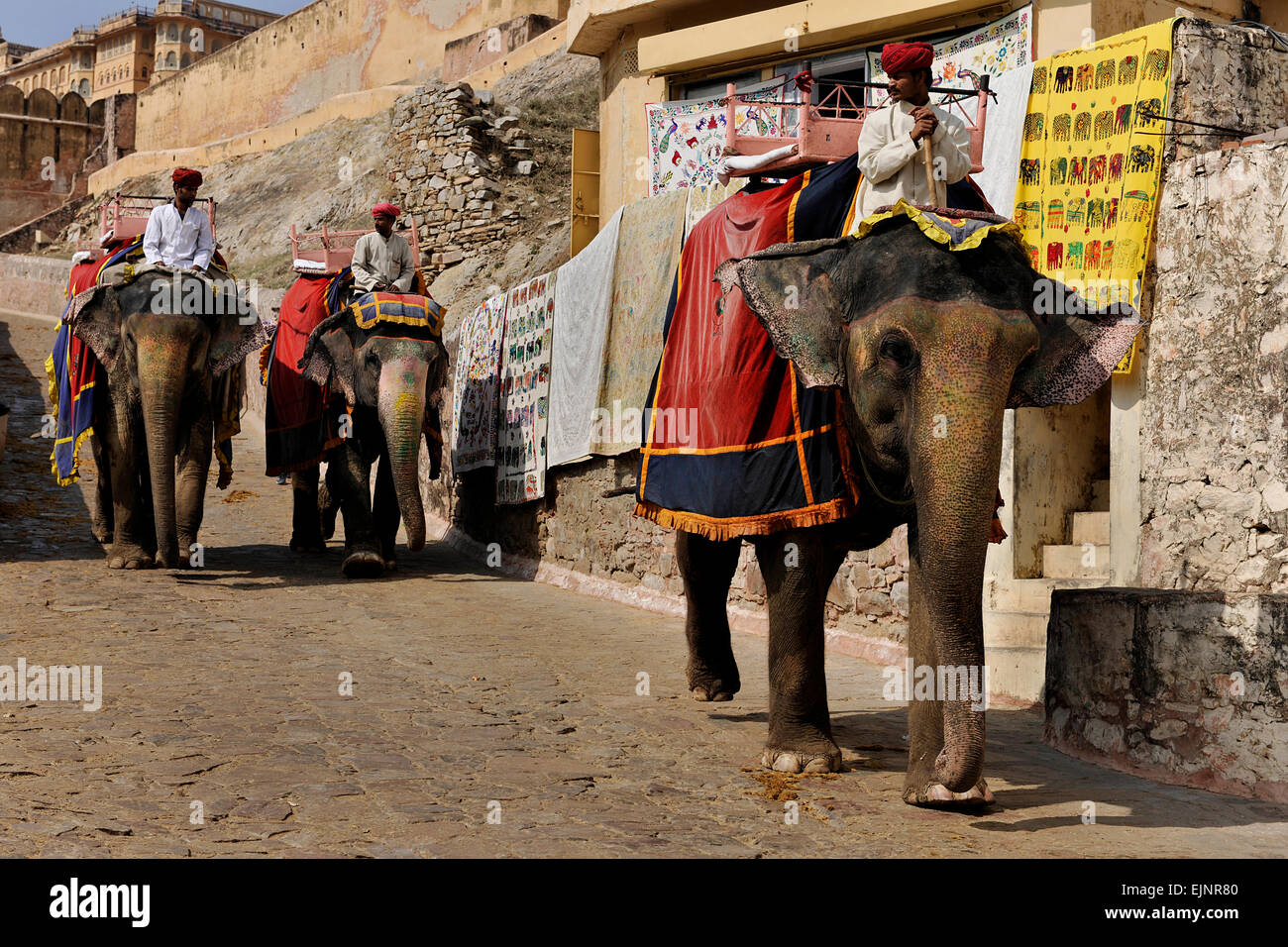 Elephant ride to the Amber Amer Fort Palace Jaipur Rajasthan Stock Photo