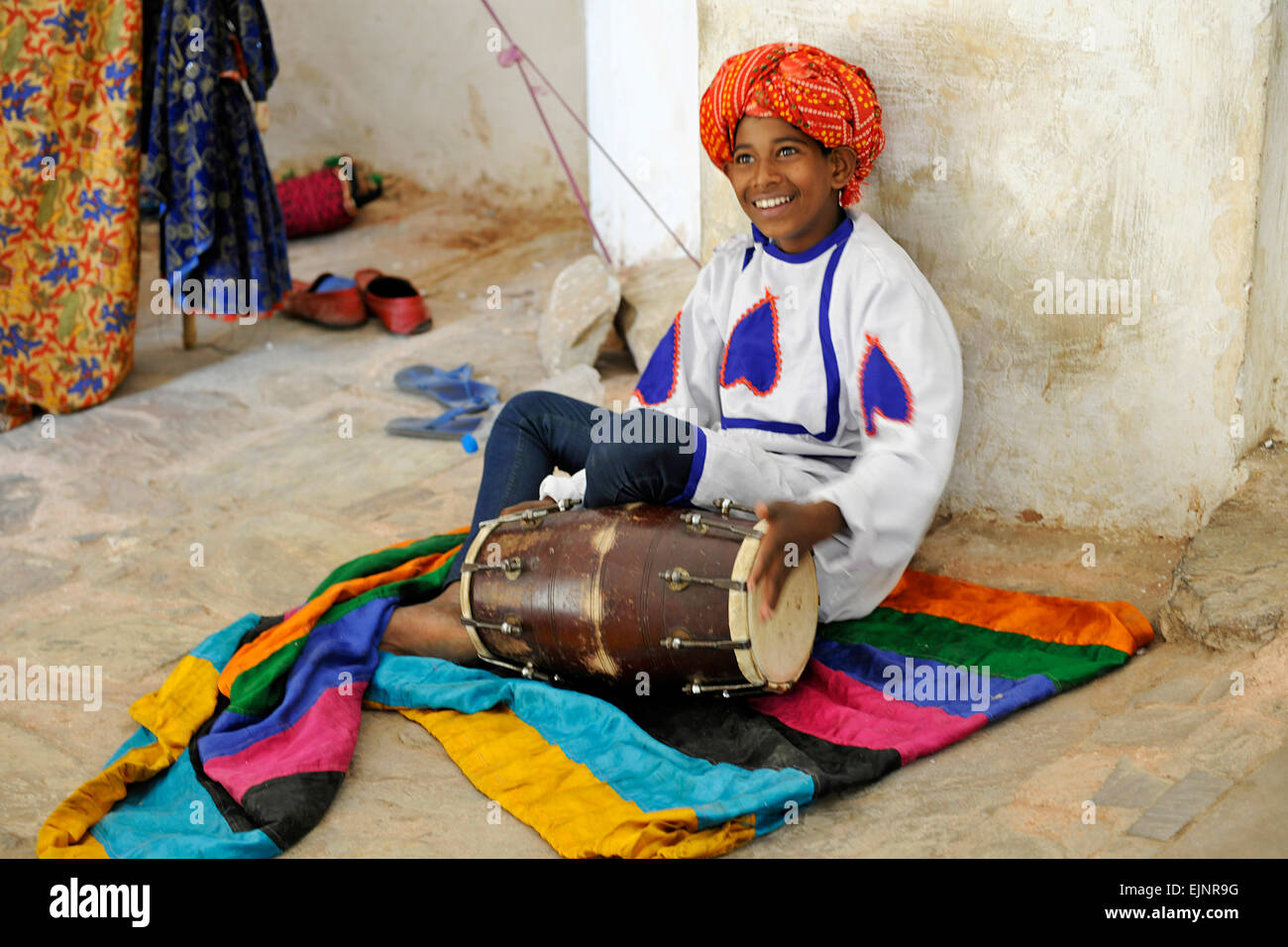 Young singer/musician/busker at The Amber Fort & Amber Fort Jaipur Rajasthan Jaipur Rajasthan India Stock Photo