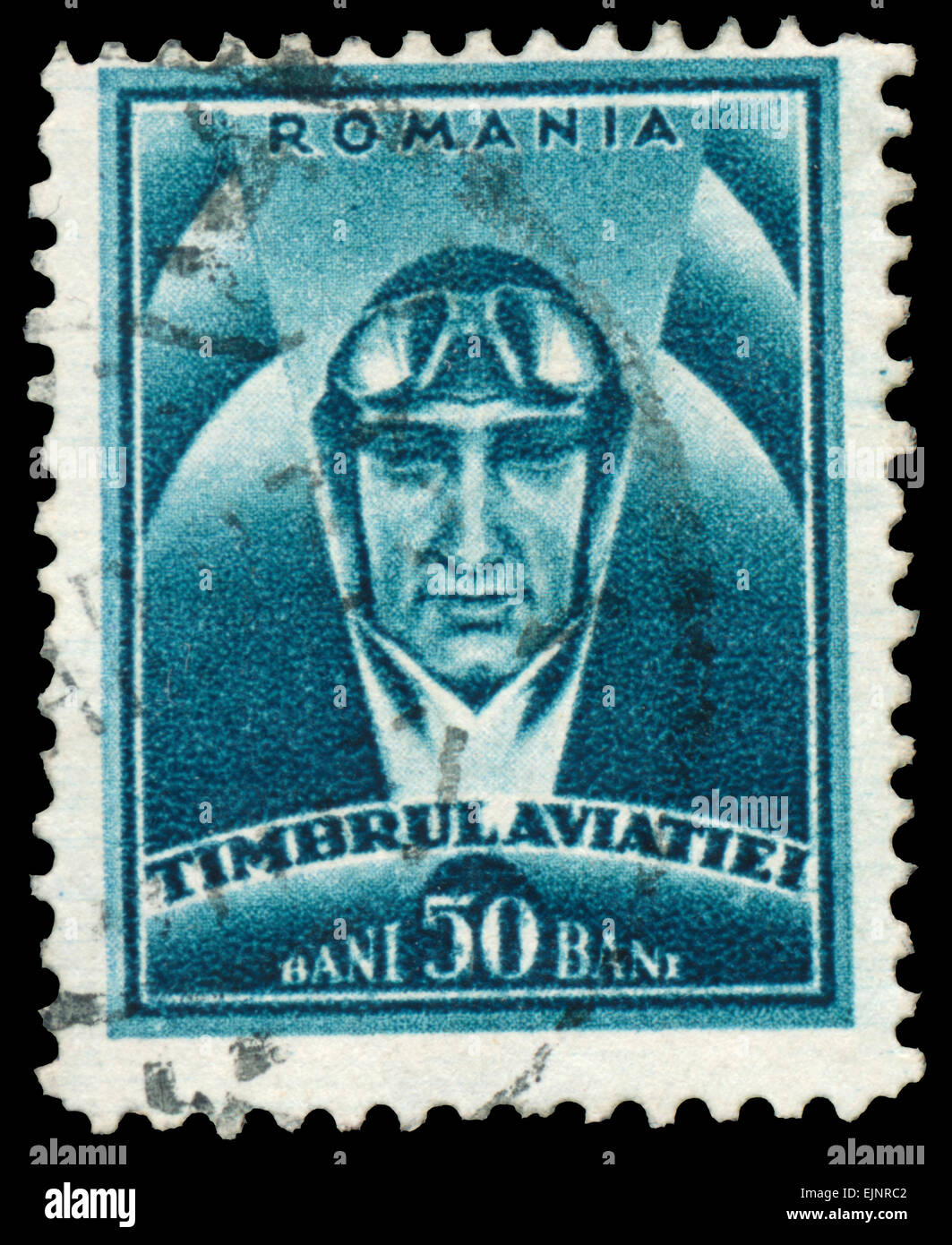 ROMANIA - CIRCA 1932: Stamp printed in Romania shows pilot, with inscription 'Timbrul Aviatiei' Stock Photo