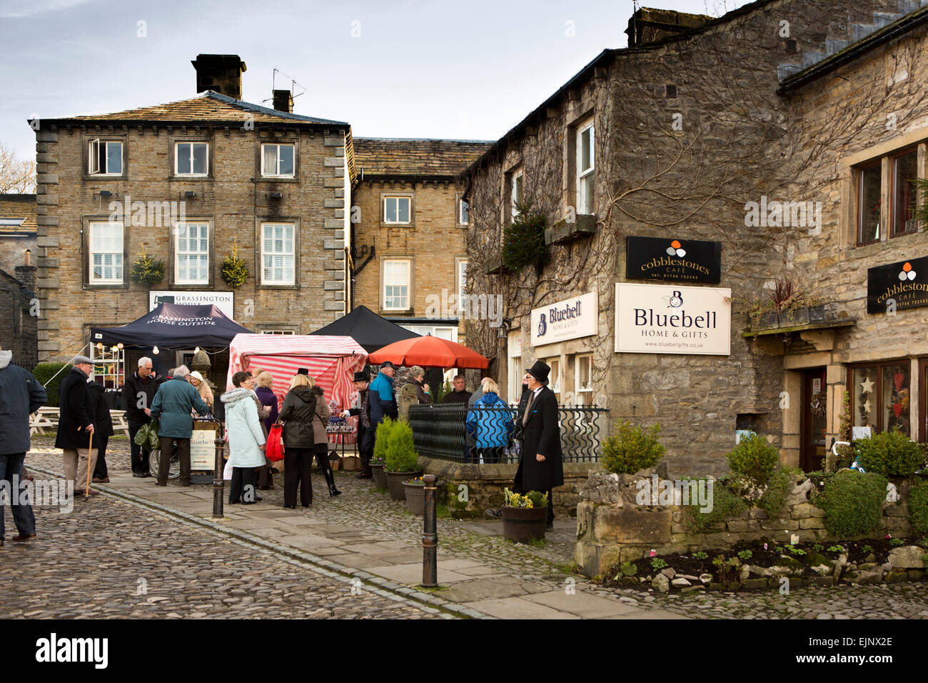 UK, England, Yorkshire, Grassington, Dickensian Festival, stone built properties around the Lower Square Stock Photo