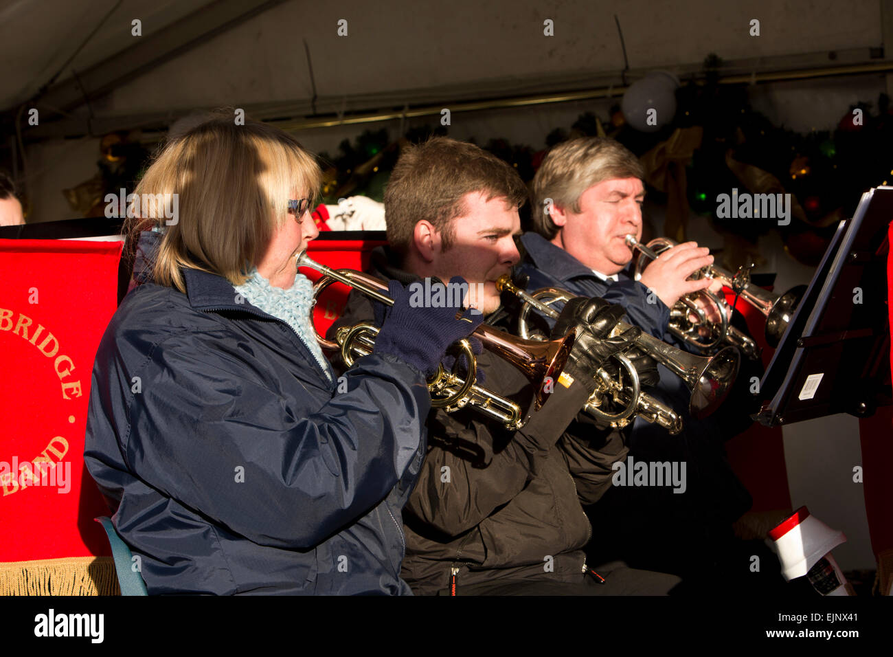 UK, England, Yorkshire, Grassington, Dickensian Festival, Hebden Bridge Brass Band, Cornet Players Stock Photo