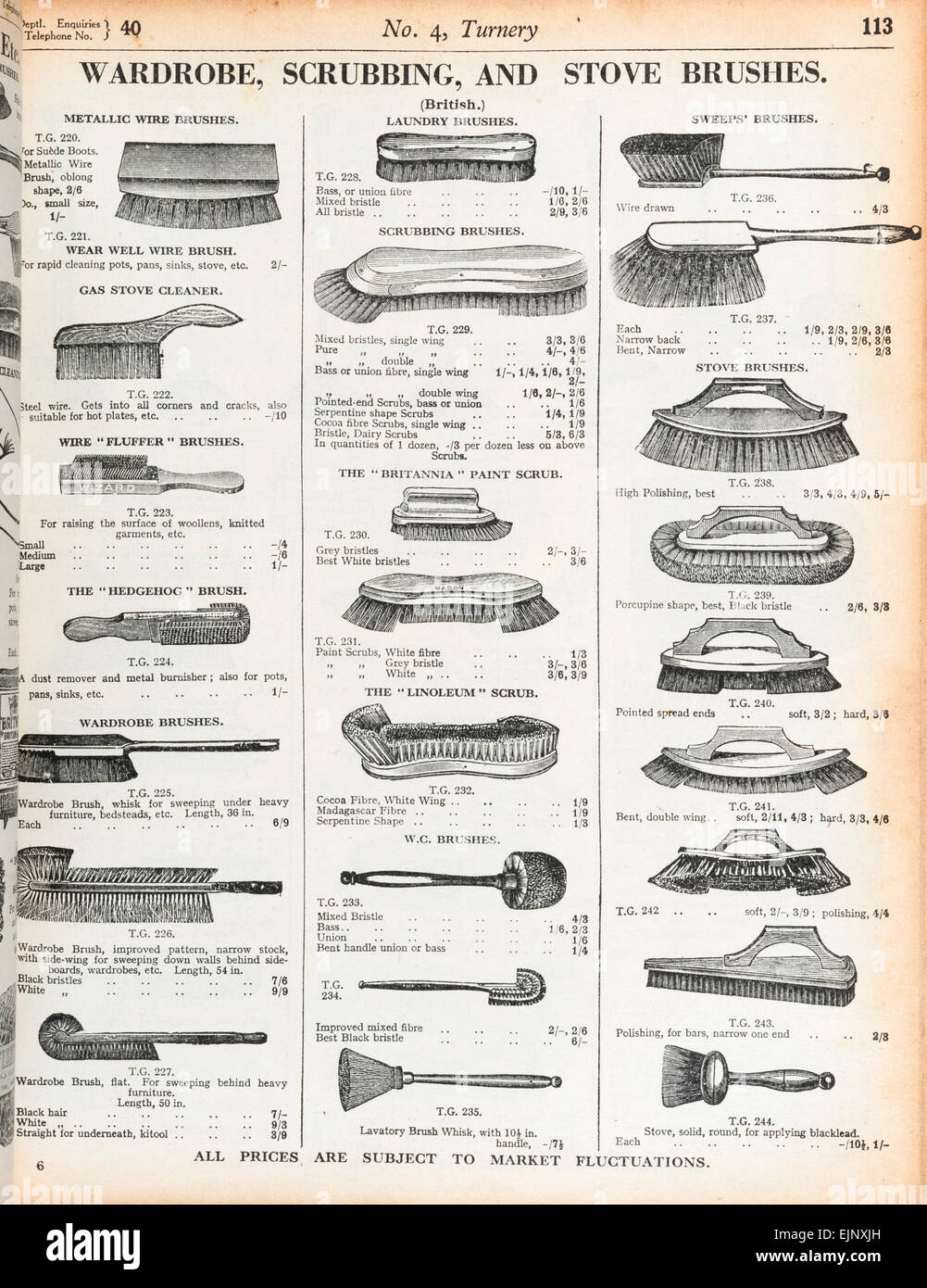 A page from the Army and Navy Stores Ltd prewar mail order catalogue