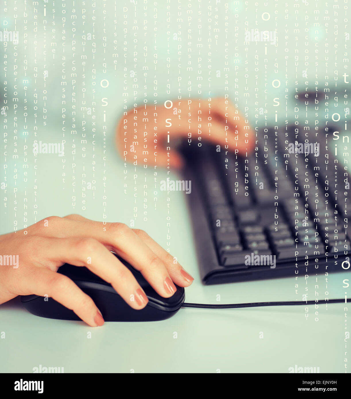 woman hands with keyboard and mouse Stock Photo