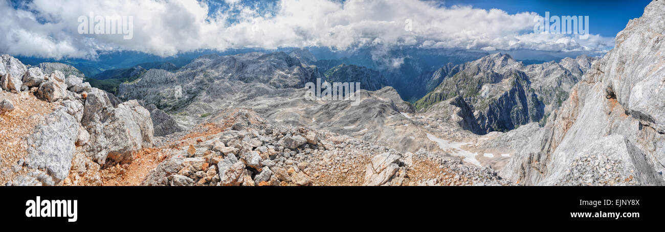 Scenic panorama view from mountain Triglav in Julian Alps, Slovenia Stock Photo