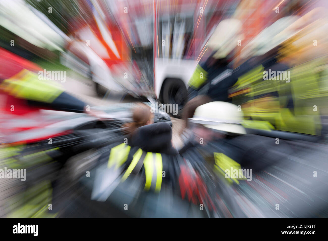 Rescue operation of the fire brigade on a car Germany Stock Photo